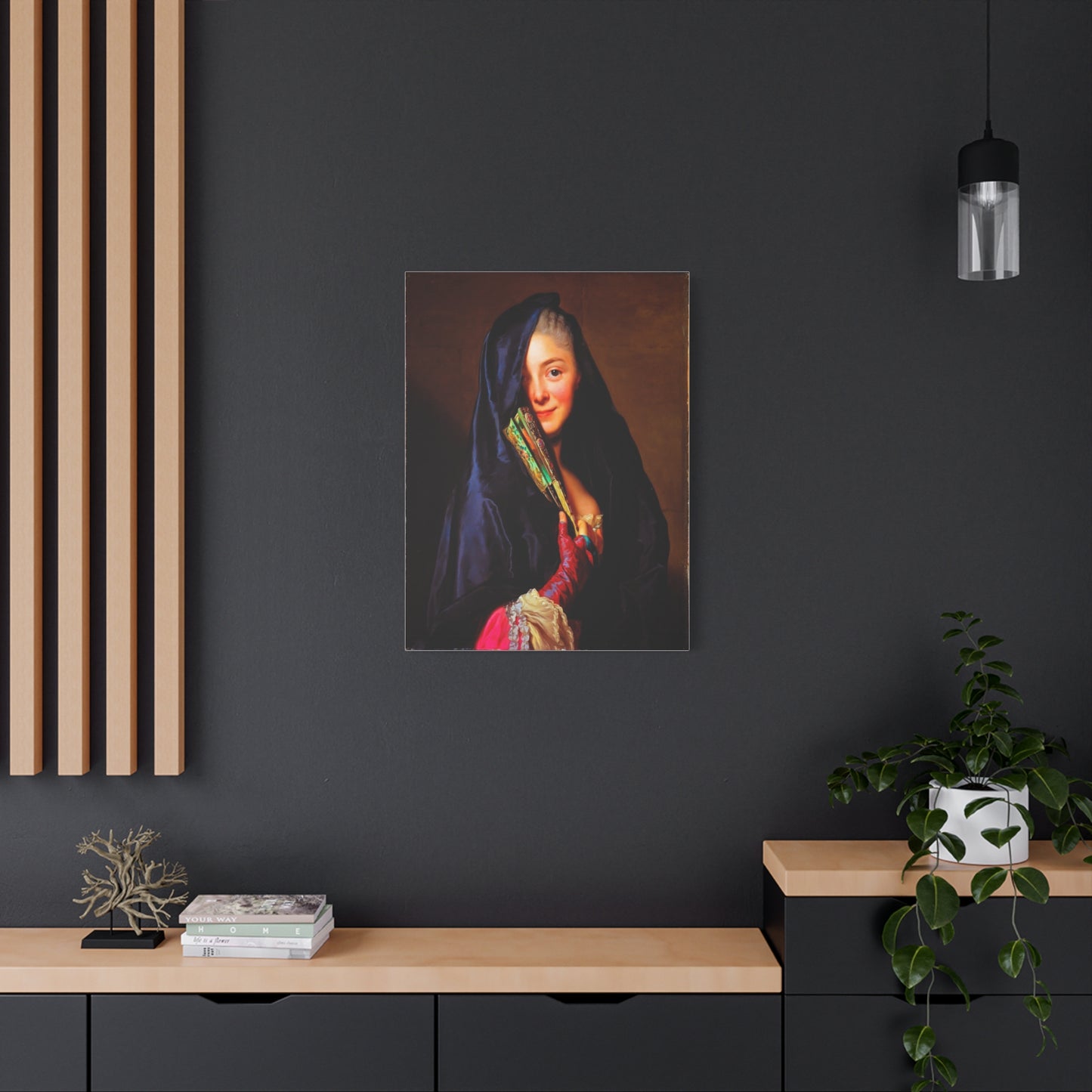 Vintage Portrait Canvas Print — Elegant Lady with Fan Matte Stretched Wall Art