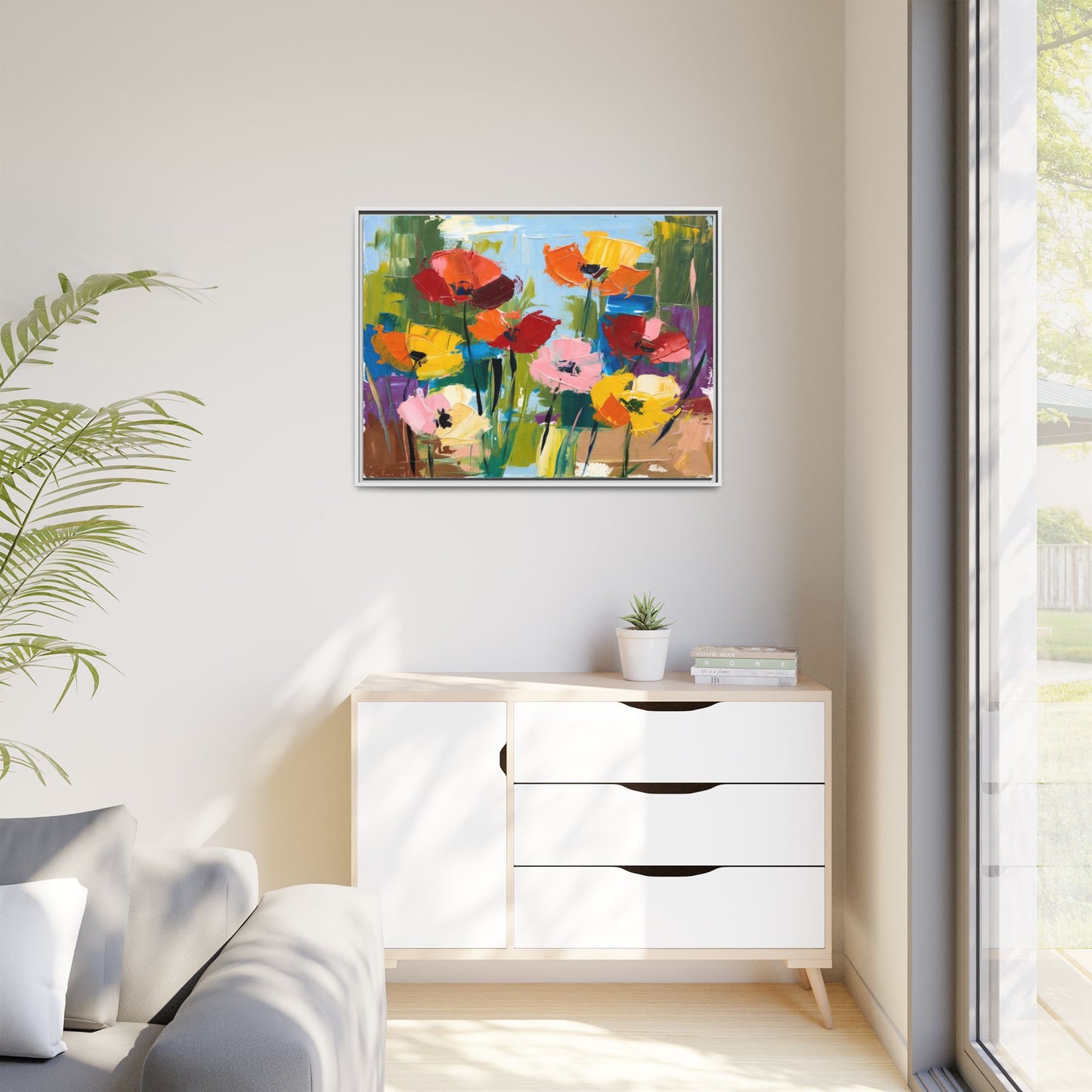 Framed Floral Canvas Print — Colorful Abstract Poppy Artwork