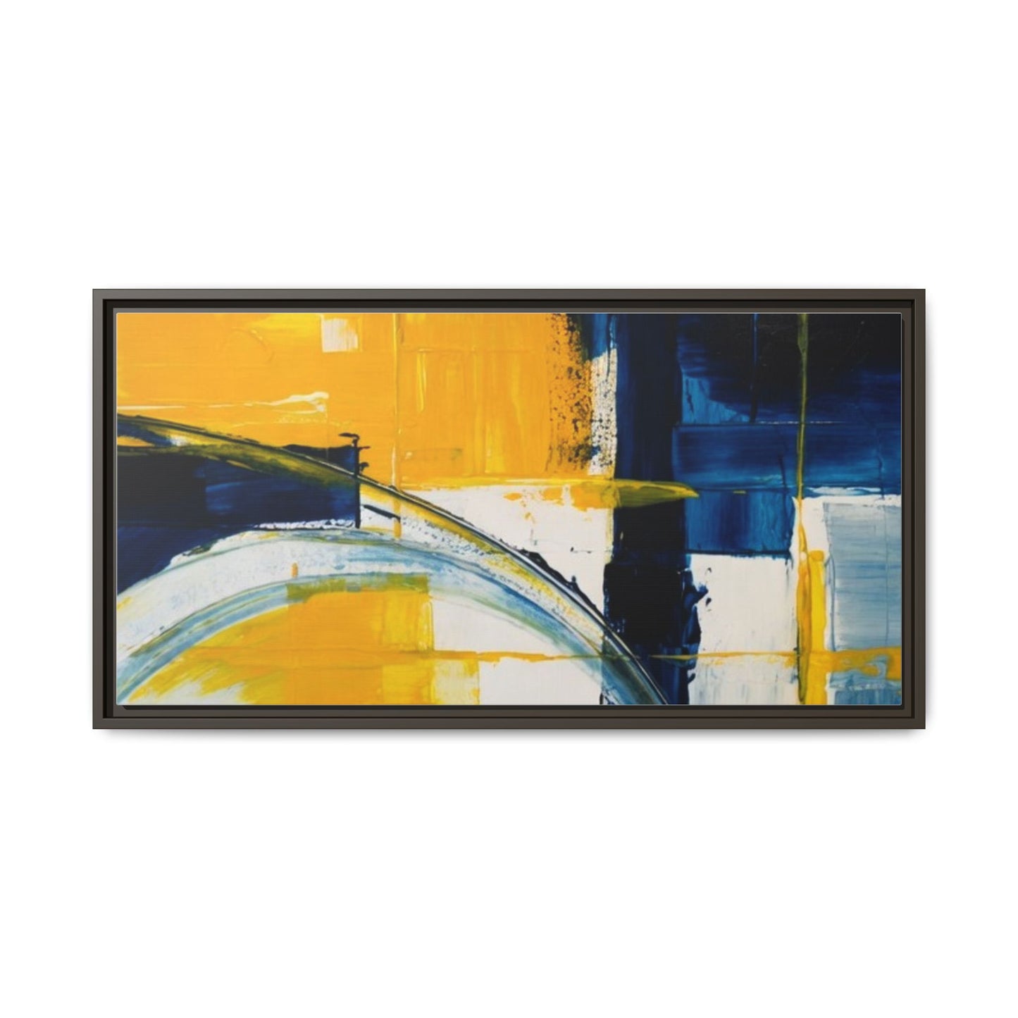 Abstract Yellow & Blue Framed Canvas Wall Art — Modern Matte Canvas Print