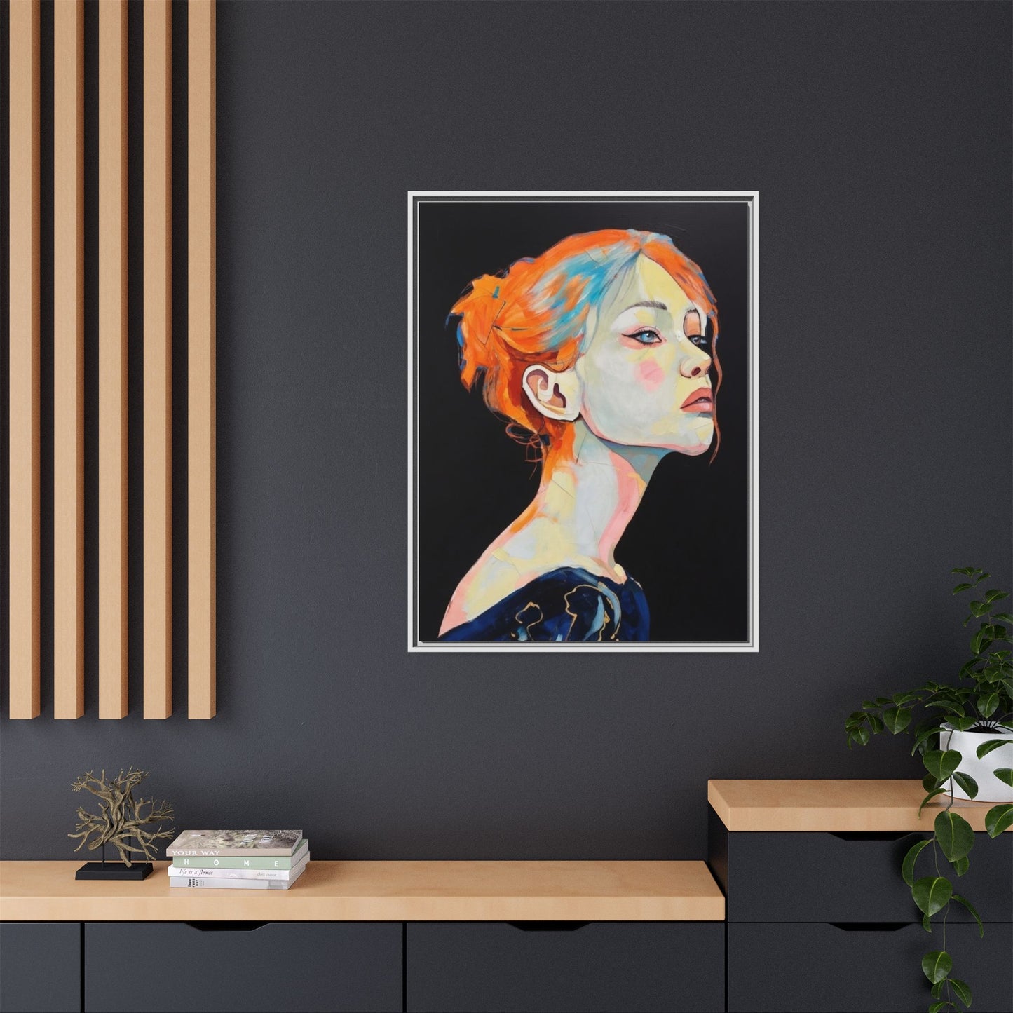 Framed Matte Canvas Portrait — Vibrant Multi‑Color Woman Wall Art