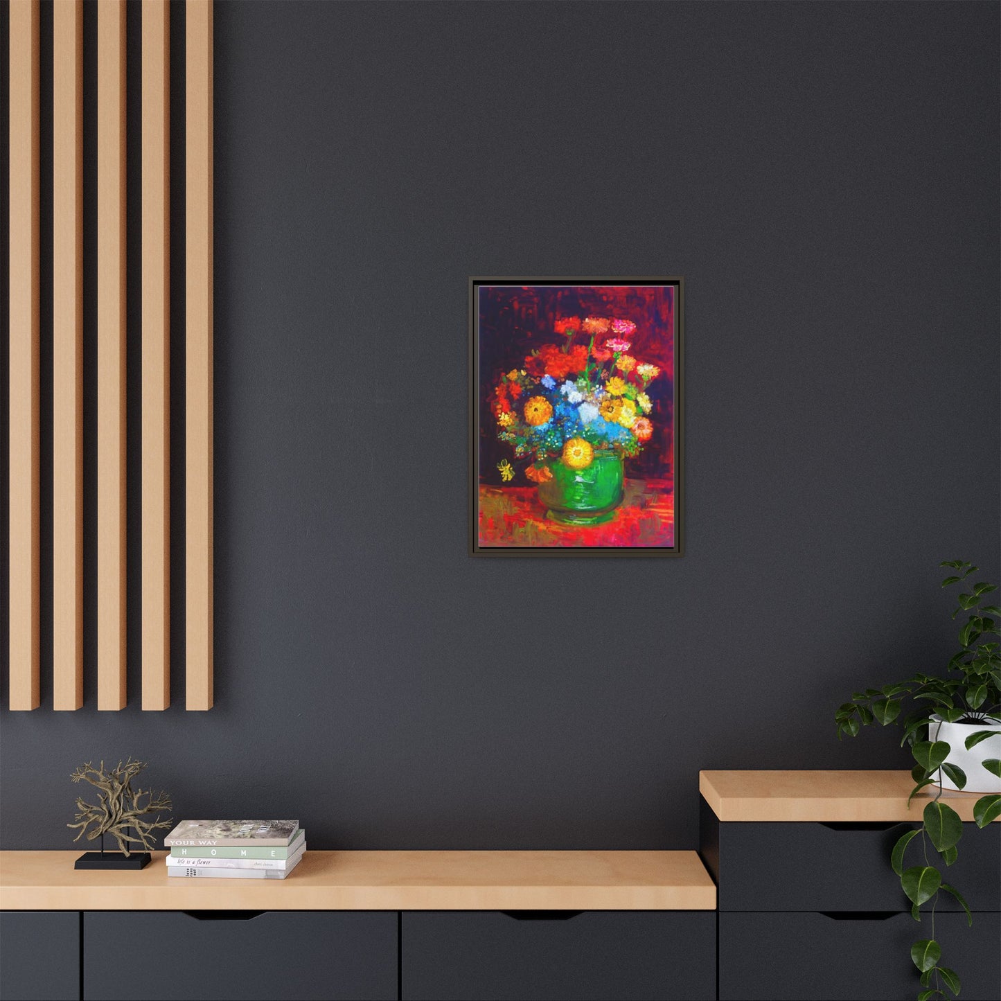 Framed Floral Canvas Print — Colorful Bouquet Wall Art