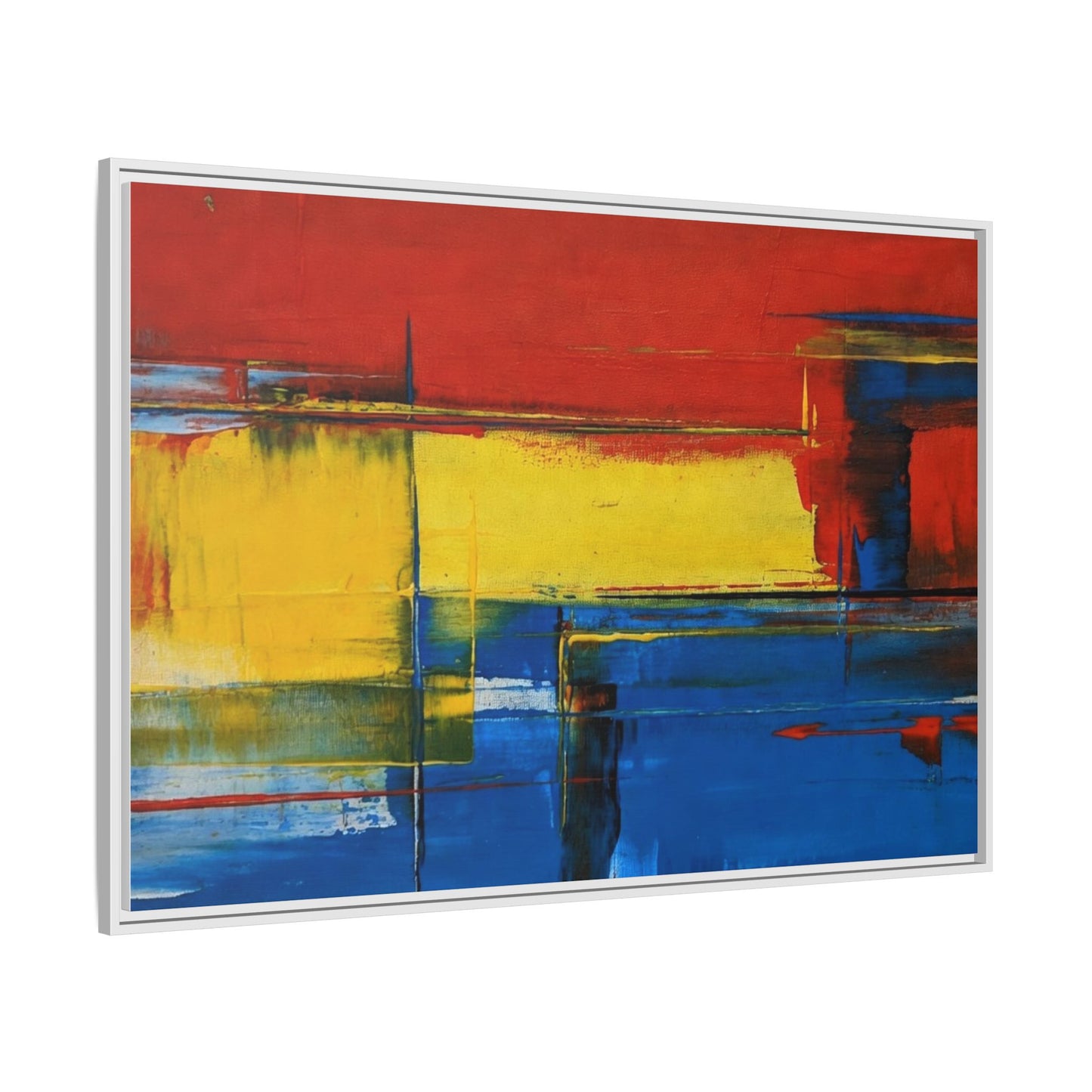 Abstract Color Block Matte Canvas Framed Wall Art — Modern Red Yellow Blue Painting