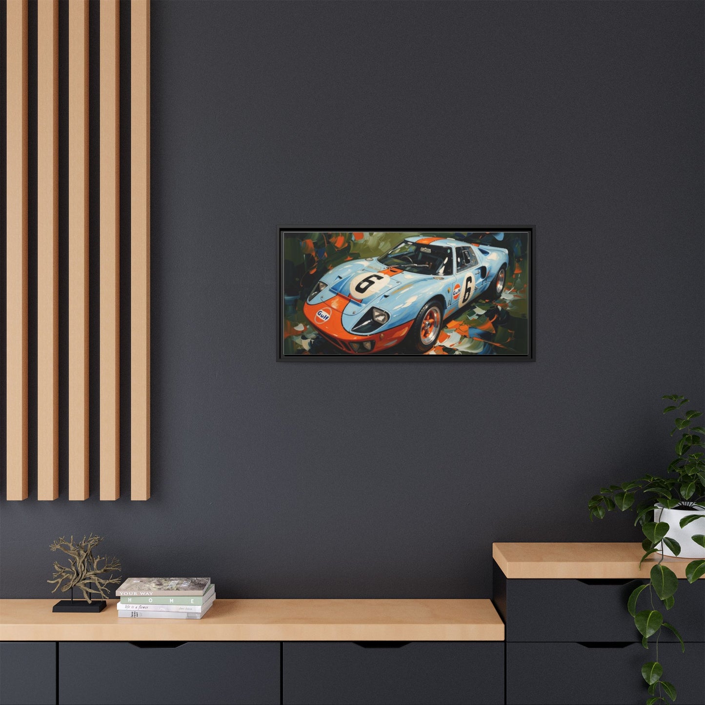 Gulf Racing GT40 Matte Framed Canvas — Vintage Sports Car Wall Art