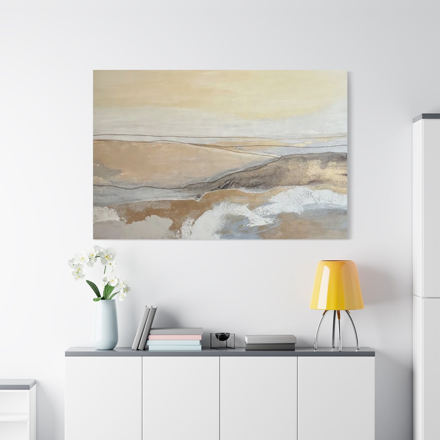 Abstract Coastal Landscape Canvas — Neutral Seascape Matte Stretched Wall Art
