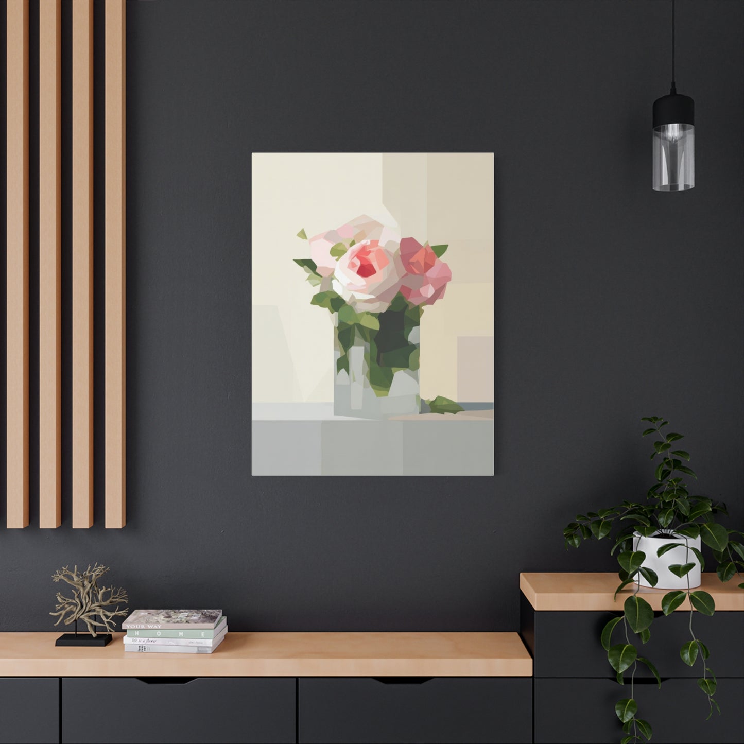 Pink Rose Still Life Canvas — Modern Floral Wall Art, Matte Stretched Canvas