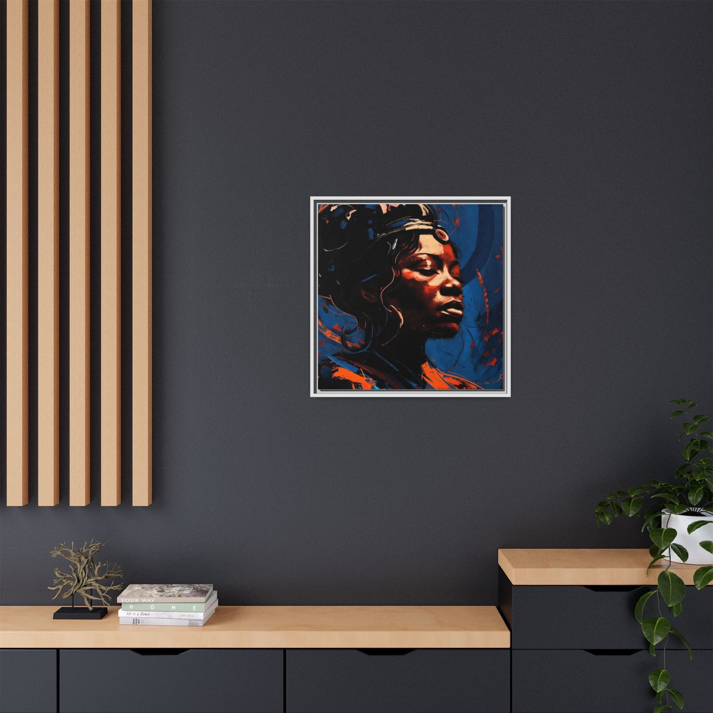 Framed Matte Canvas Art - Vibrant Portrait of a Black Woman (Multi-Color)