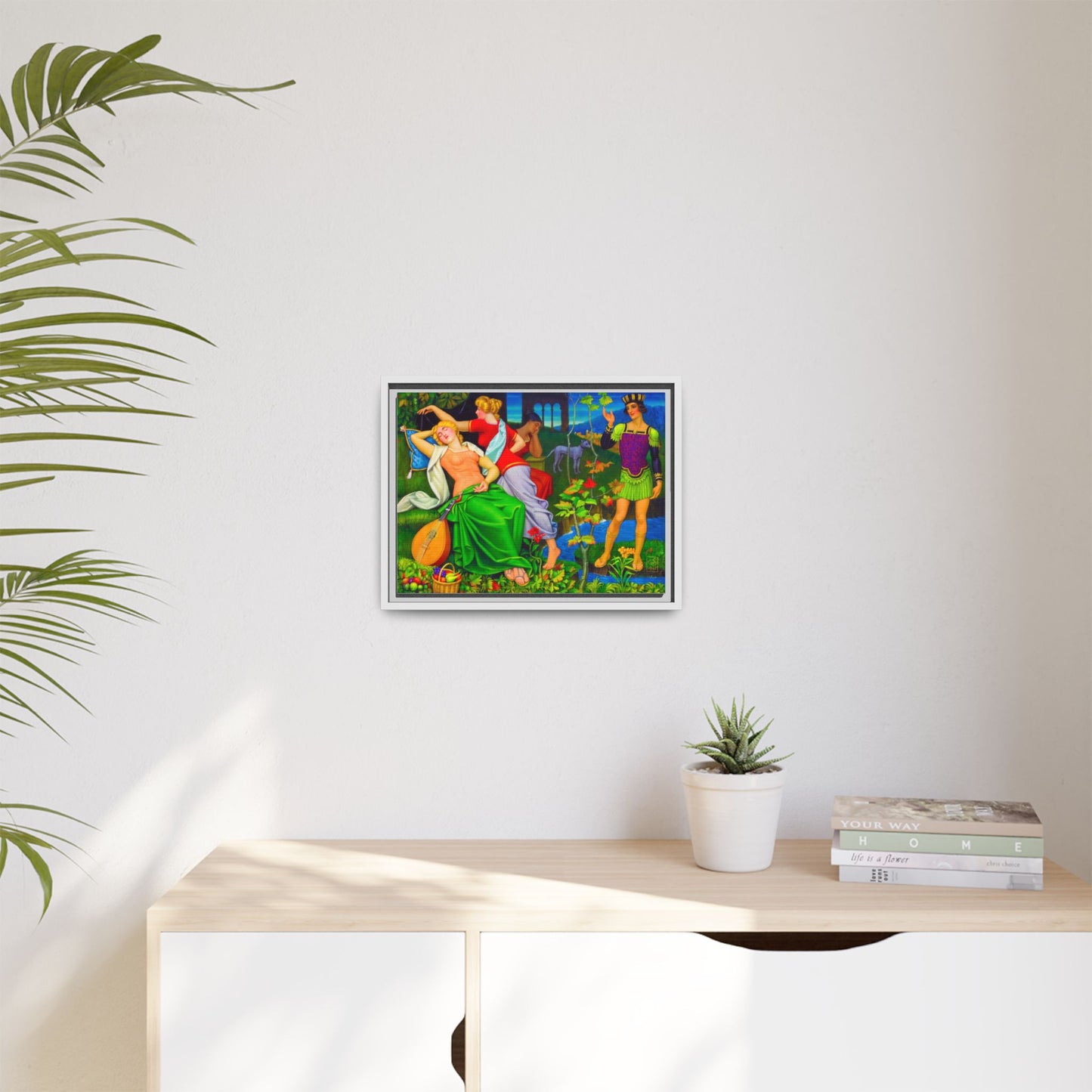 Framed Matte Canvas Art — Colorful Mythic Garden Scene