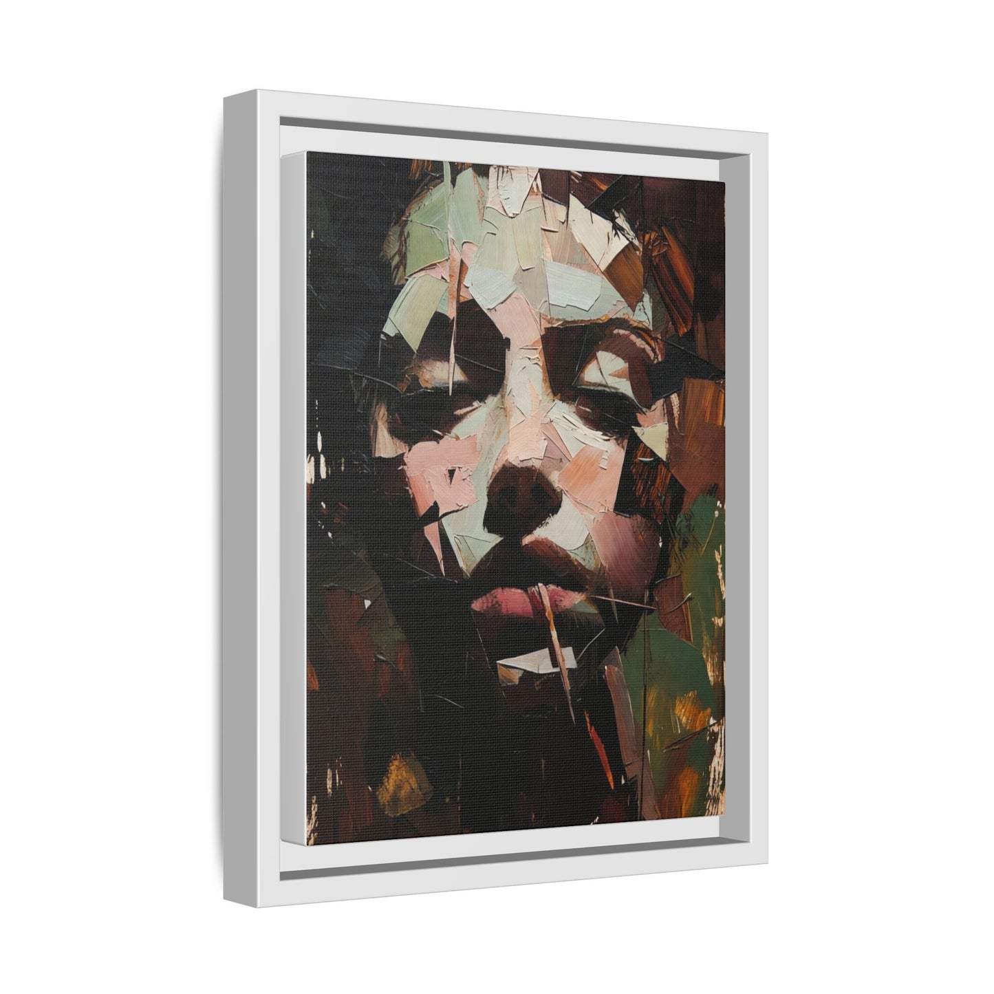 Matte Framed Canvas Art — Abstract Female Portrait, Moody Multicolor