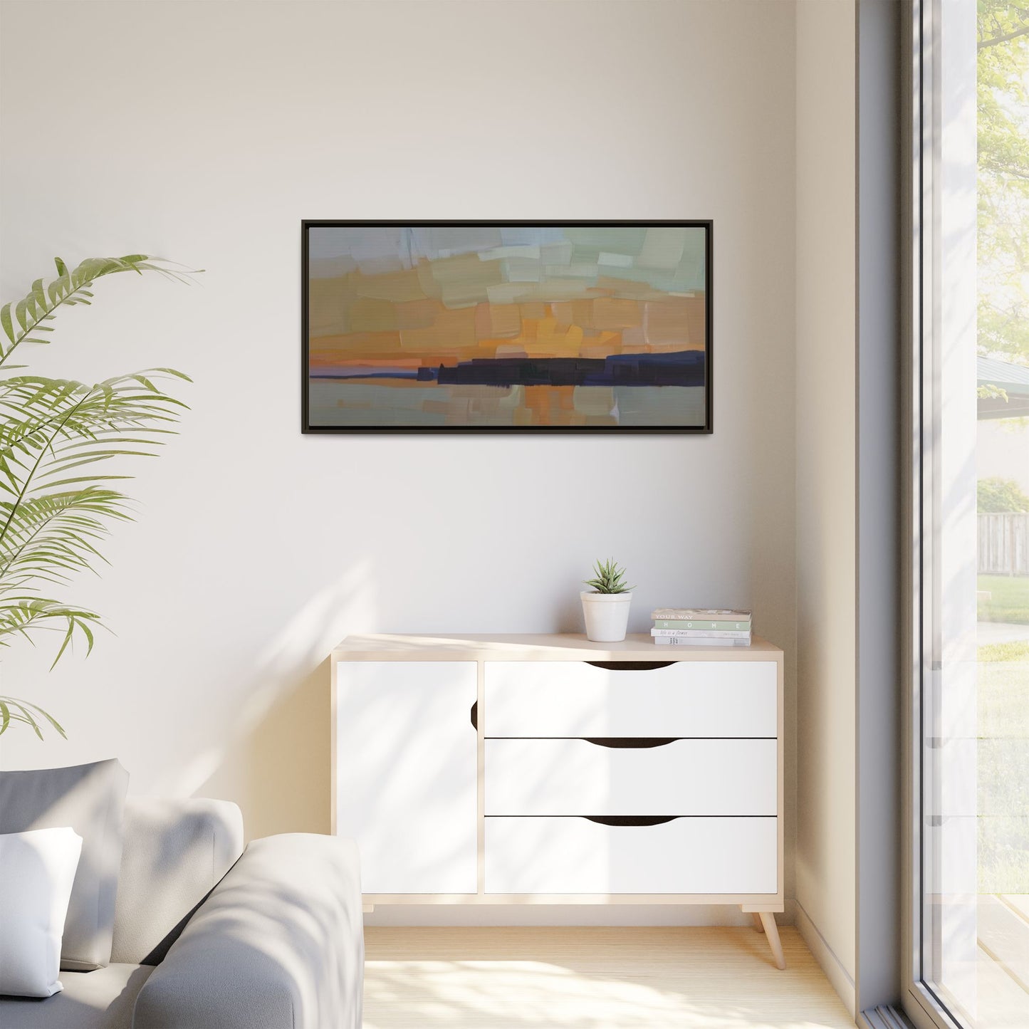Framed Matte Canvas Sunset Abstract Landscape Art Print