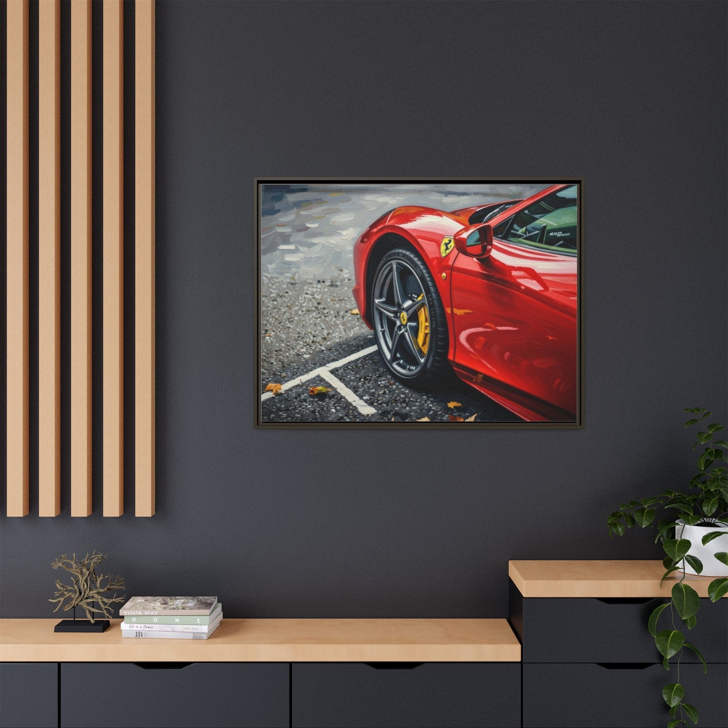 Framed Matte Canvas: Red Sports Car Close-Up Art Print