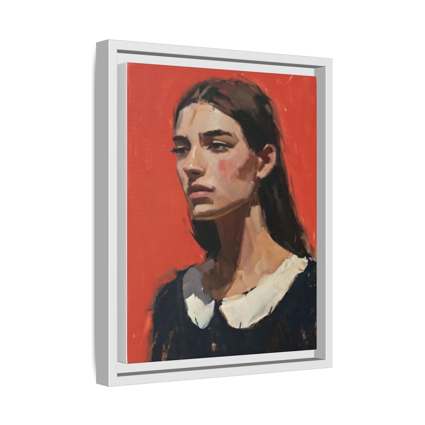 Framed Matte Canvas Portrait Print — Moody Red Figurative Art