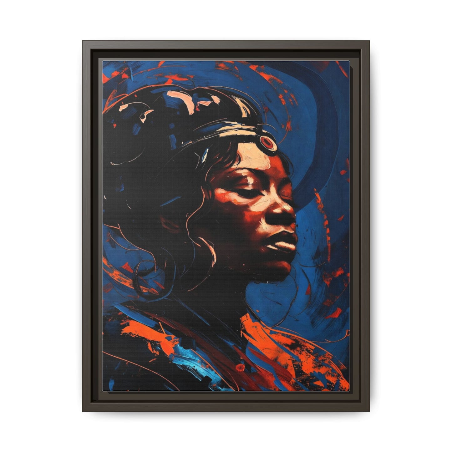 Framed Matte Canvas Art - Vibrant Portrait of a Black Woman (Multi-Color)