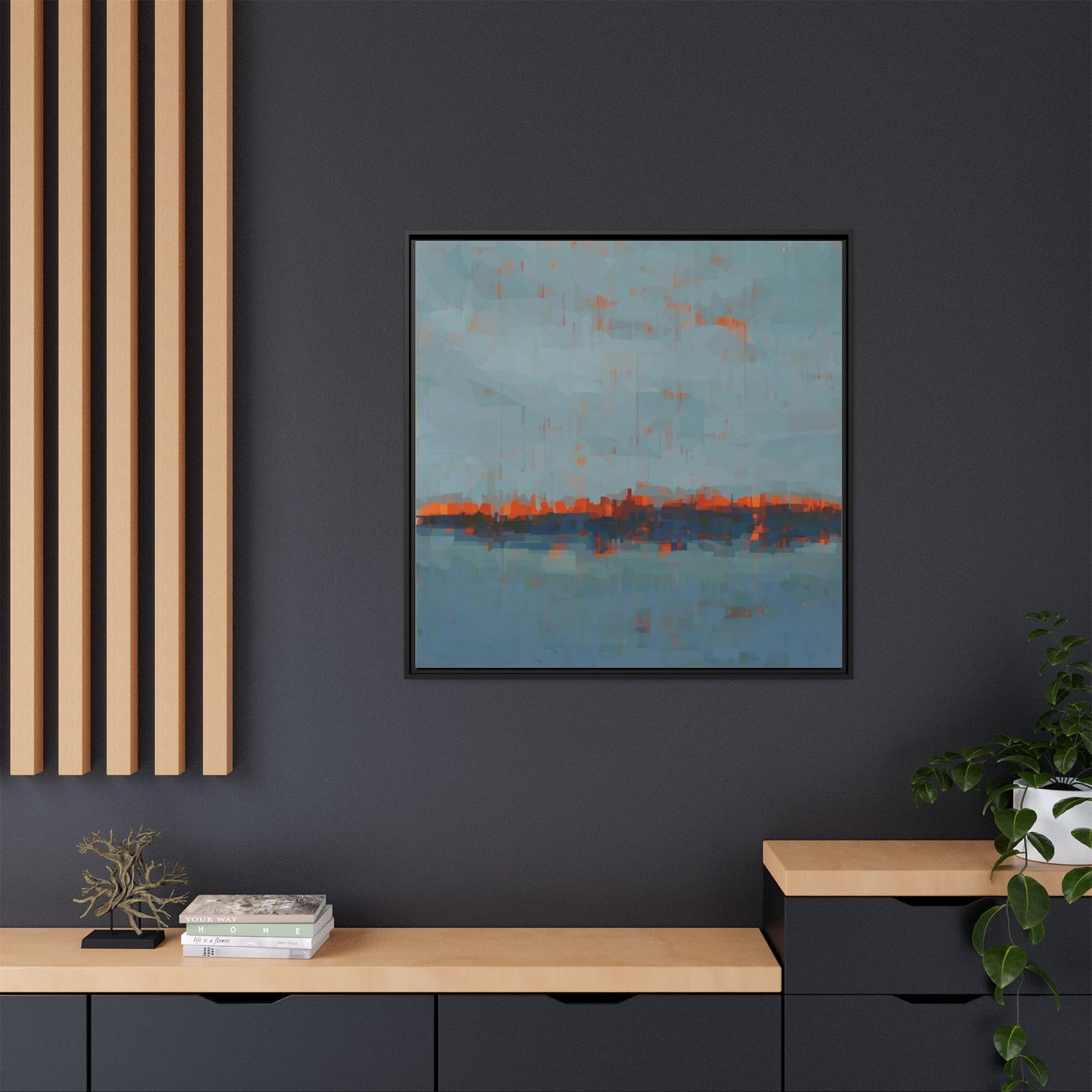 Framed Canvas Art — Teal & Orange Abstract Seascape