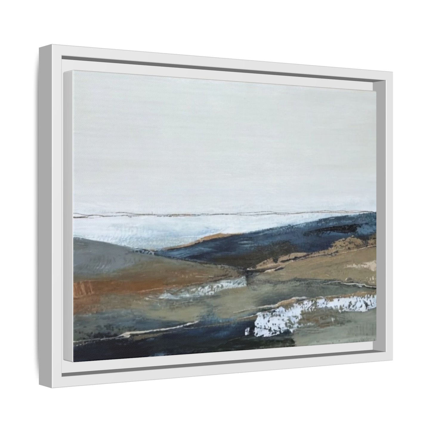 Framed Matte Canvas Wall Art — Serene Coastal Abstract Landscape