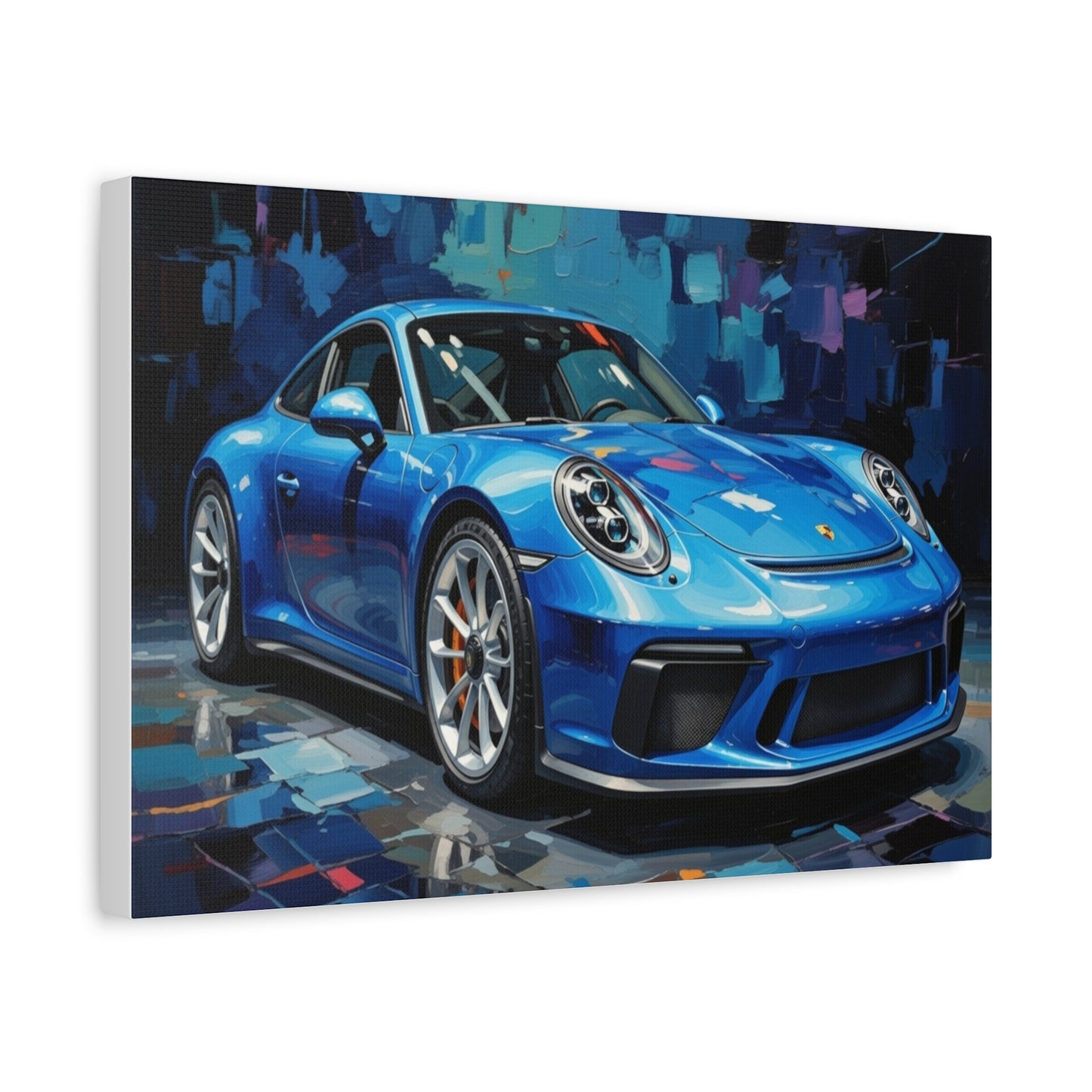 Blue Sports Car Canvas Wall Art — Modern Automotive Painting on Stretched Matte Canvas