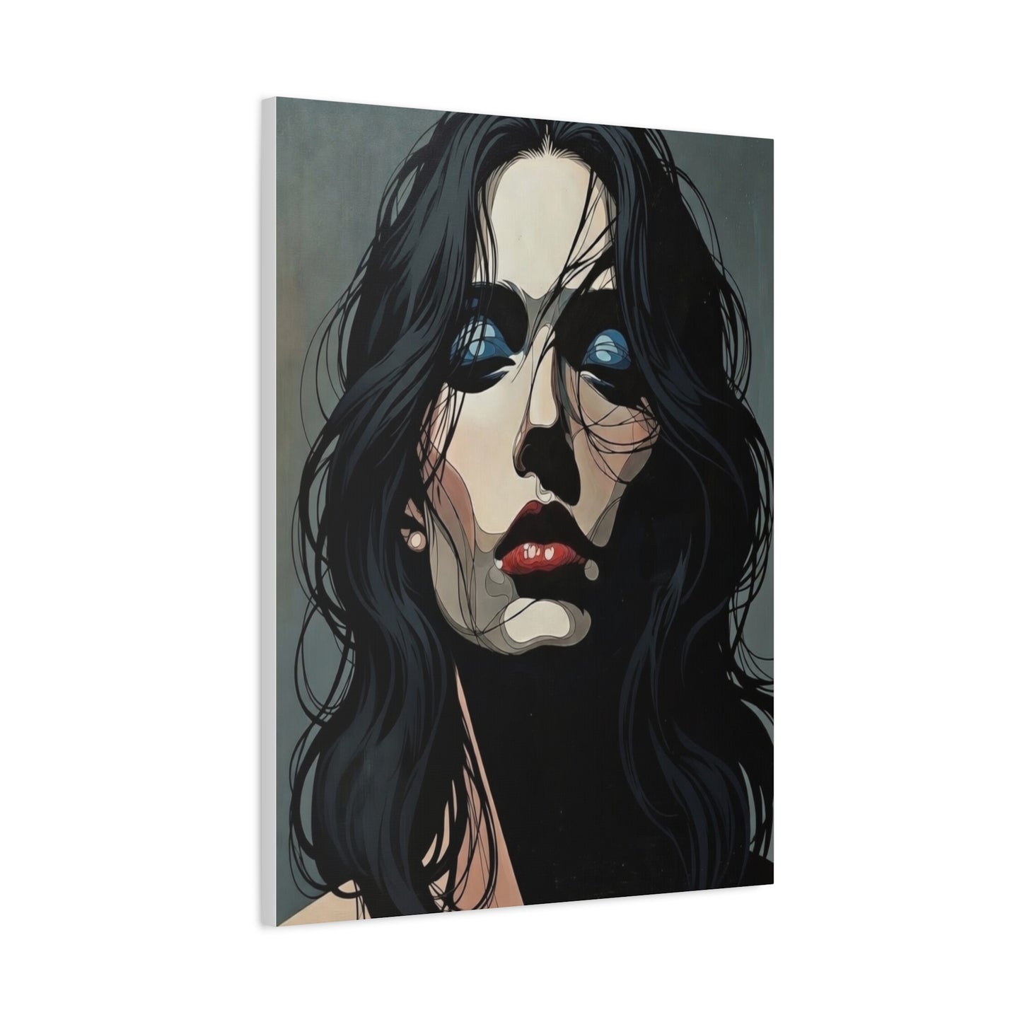 Dark Glam Portrait Canvas Art — Moody Woman Face Matte Stretched Wall Decor