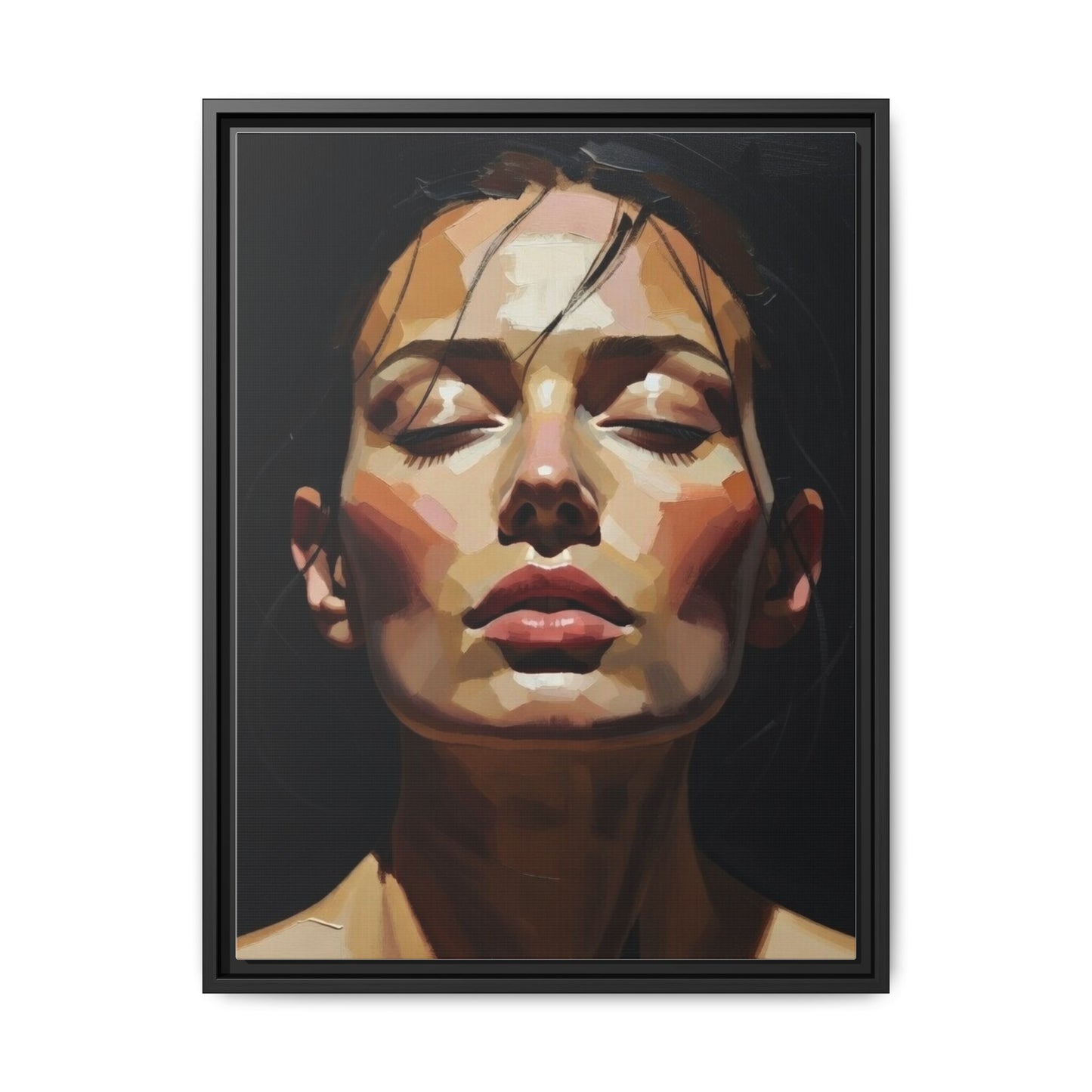 Framed Matte Canvas Portrait – Woman with Eyes Closed (Multi‑Color)