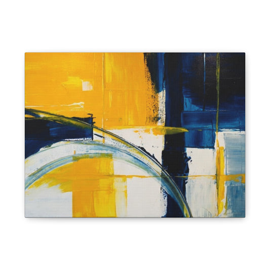 Abstract Blue & Yellow Arc Matte Canvas Wall Art - Stretched 1.25"