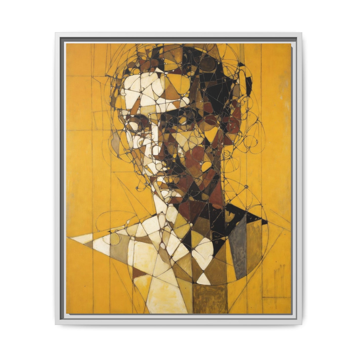 Framed Matte Canvas Art - Abstract Geometric Portrait on Mustard Yellow