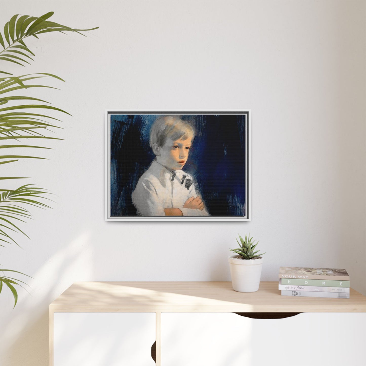 Painting of boy by Unknown Artist Framed Matte Canvas Wall Art Print