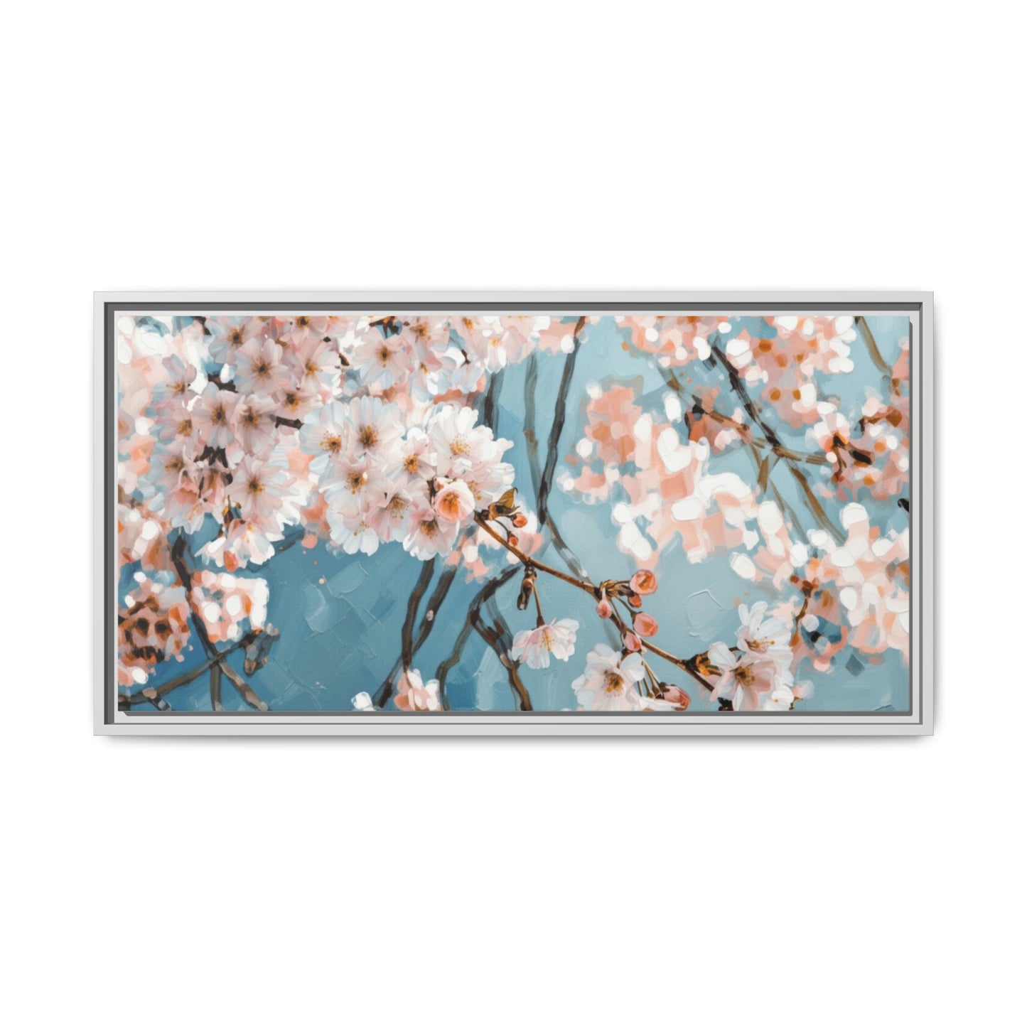 Framed Cherry Blossom Matte Canvas Print — Soft Pink Floral Wall Art