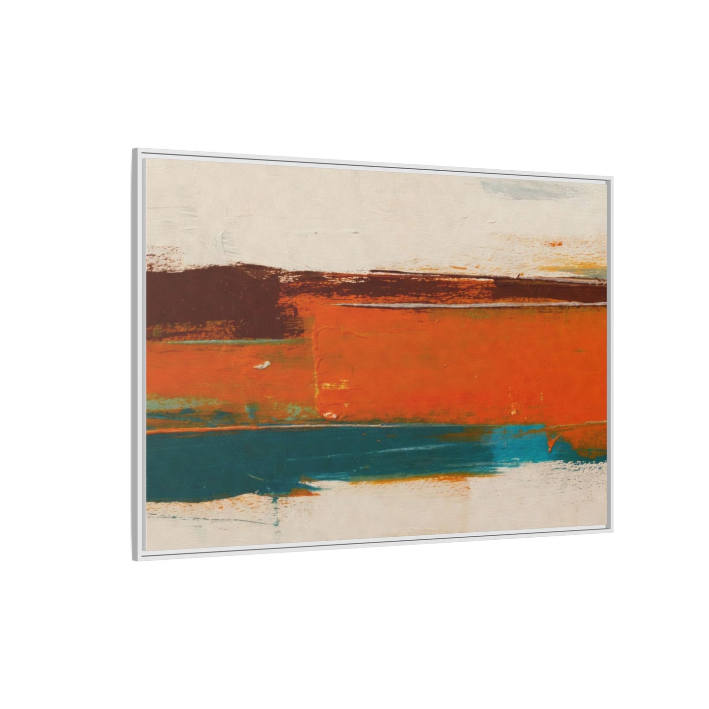 Abstract Horizon Matte Canvas Framed Print — Modern Orange Teal Wall Art