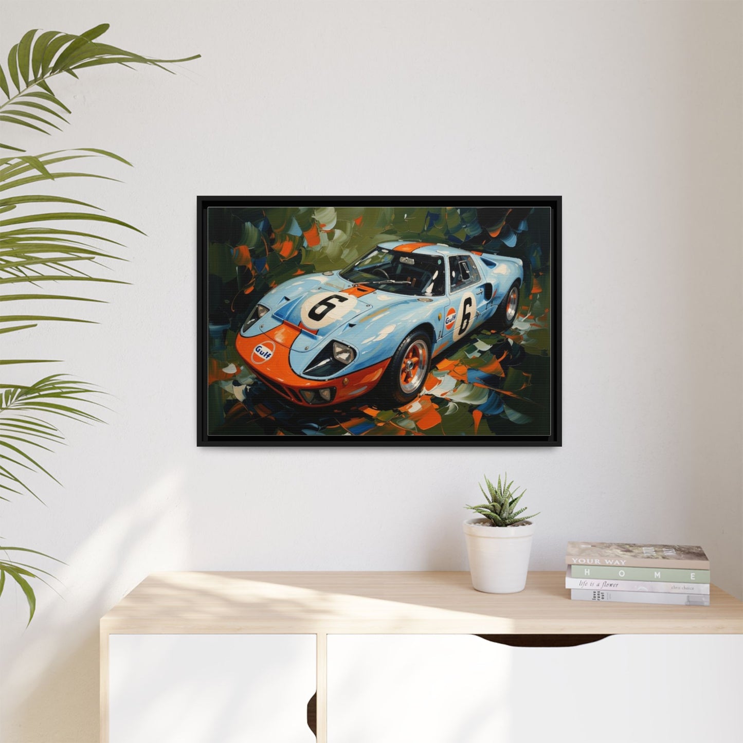 Gulf Racing GT40 Matte Framed Canvas — Vintage Sports Car Wall Art