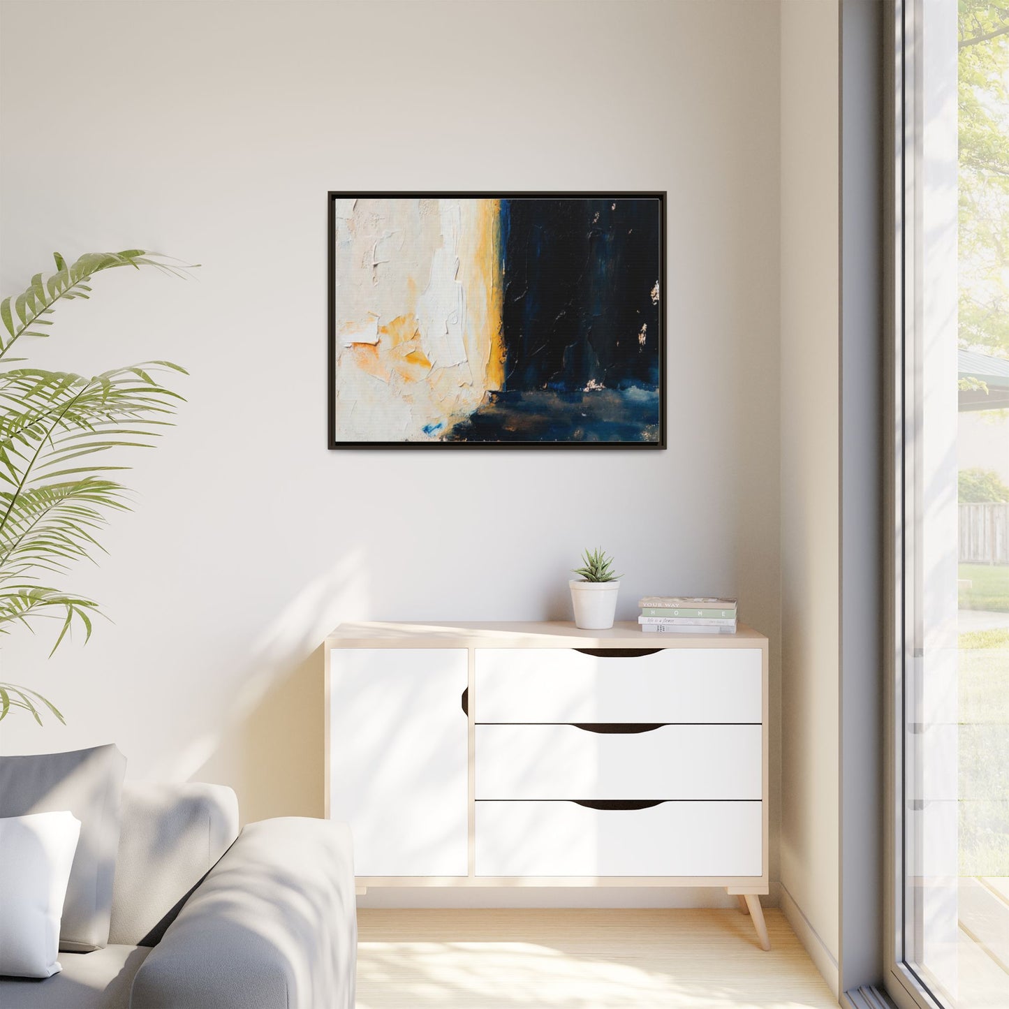 Abstract Coastal Texture Framed Canvas Art — Matte Multi-Color Wall Print