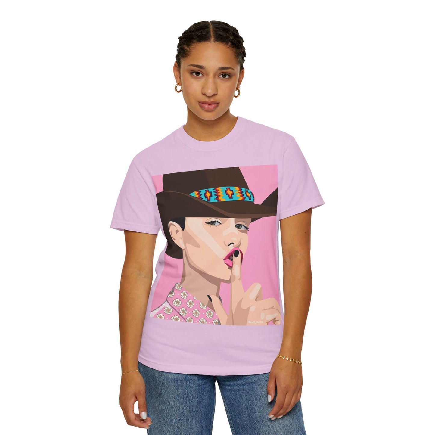Cowgirl Pop Art T-Shirt — Pink 'Shh' Graphic Tee