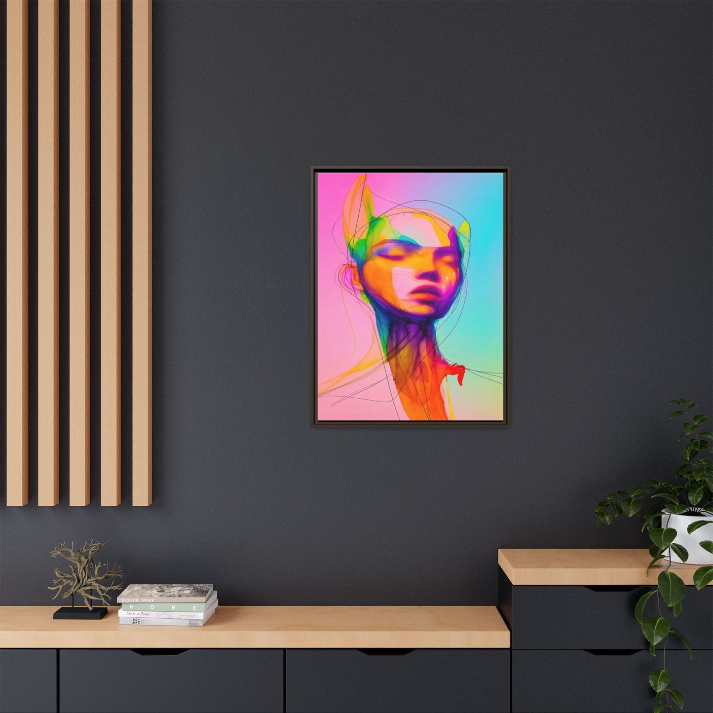Framed Matte Canvas Art — Vibrant Abstract Portrait Wall Print