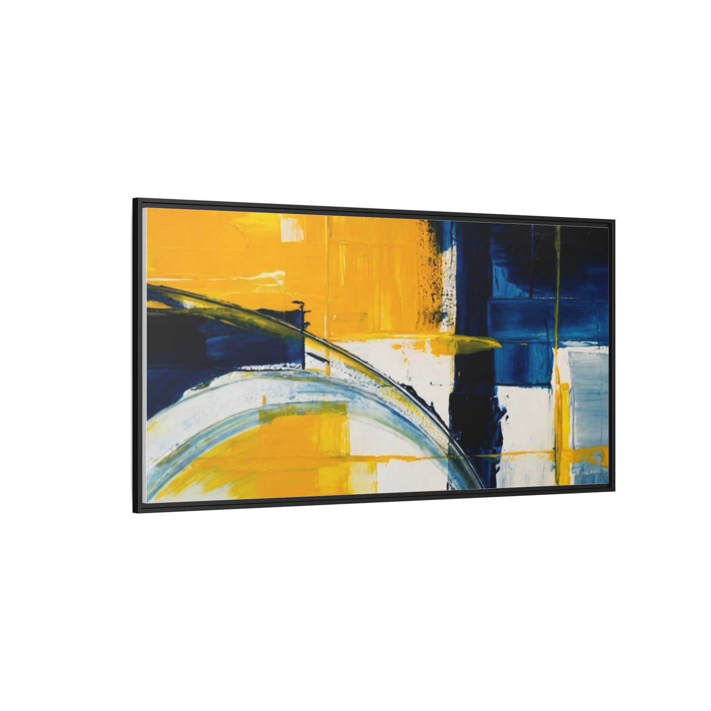 Abstract Yellow & Blue Framed Canvas Wall Art — Modern Matte Canvas Print