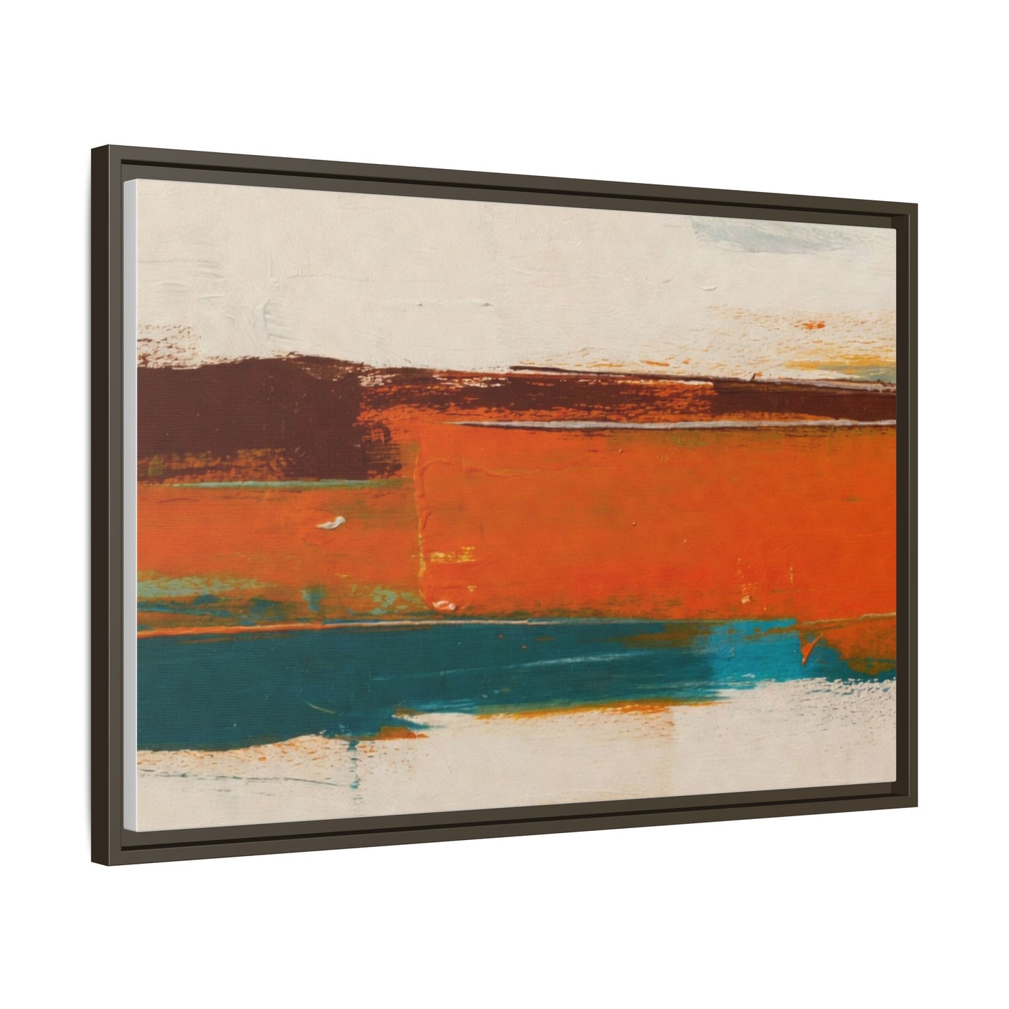Abstract Horizon Matte Canvas Framed Print — Modern Orange Teal Wall Art