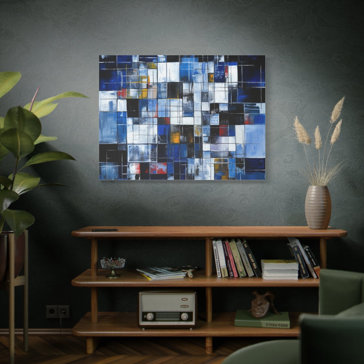 Abstract Blue Grid Matte Stretched Canvas Wall Art (1.25")