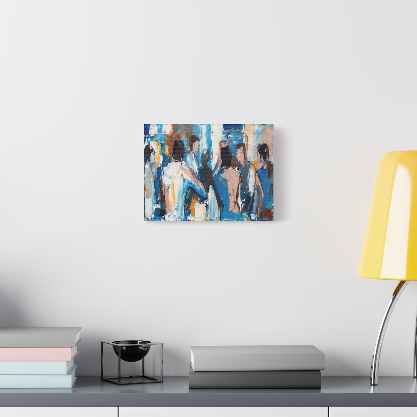Abstract Figurative Canvas Art — Blue Social Scene Matte Stretched Canvas