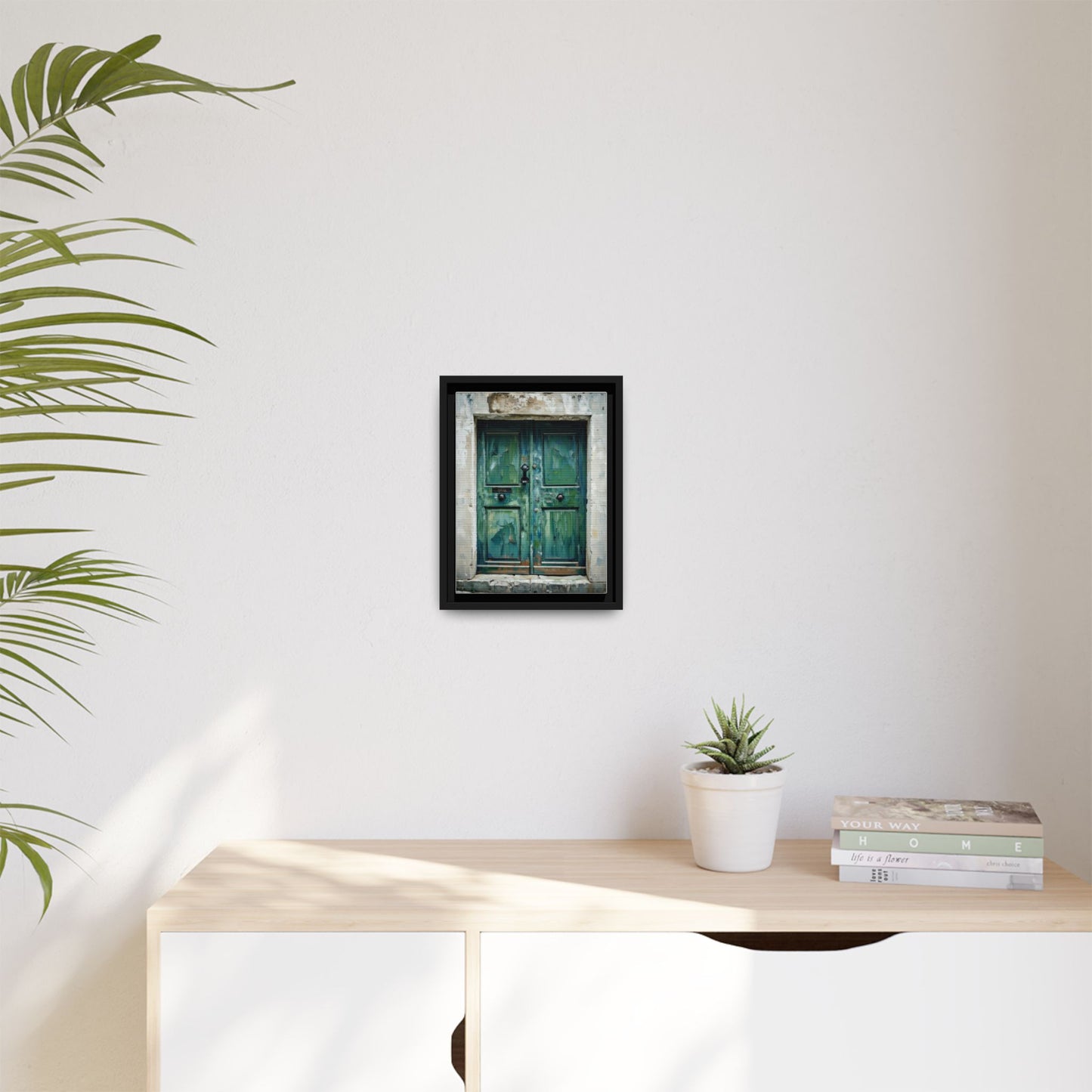 Framed Matte Canvas Art — Weathered Green Door Wall Print