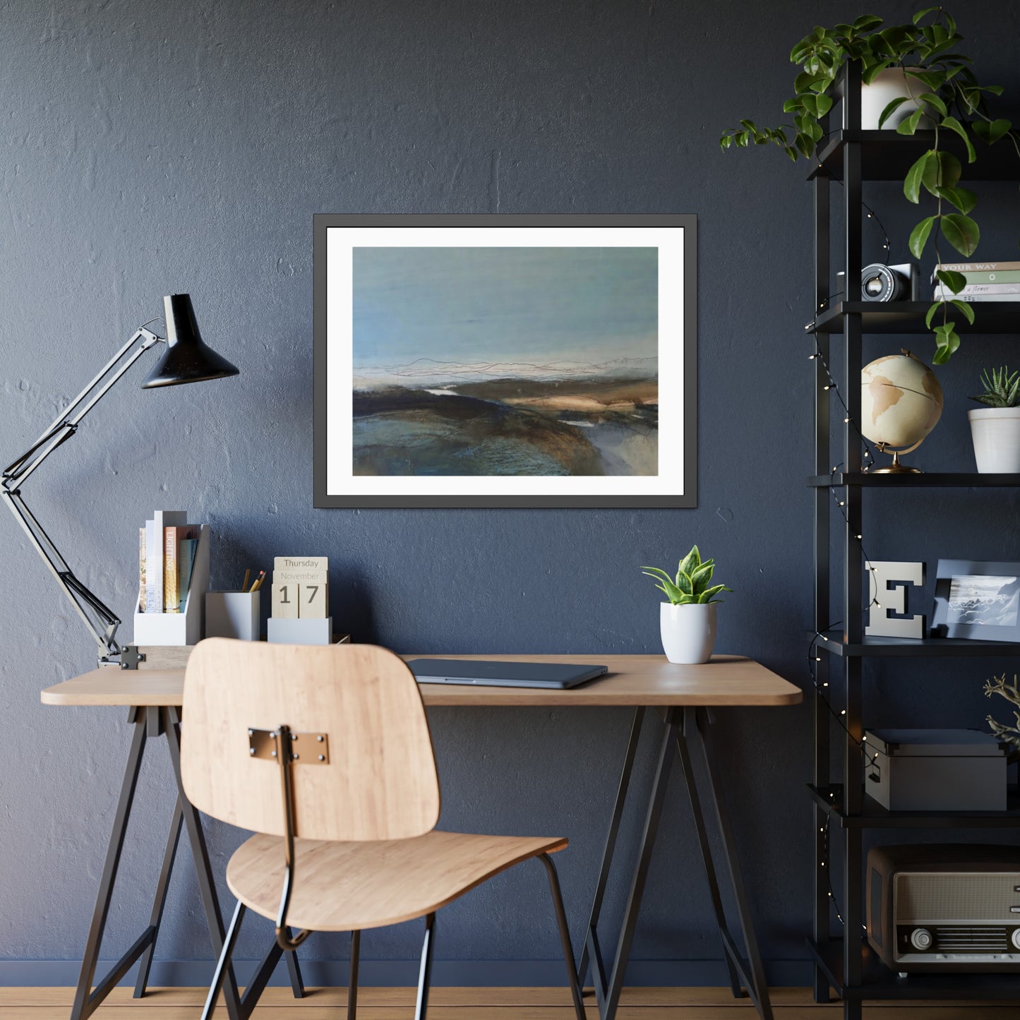 Framed Landscape Poster — Serene Blue Abstract Wall Art