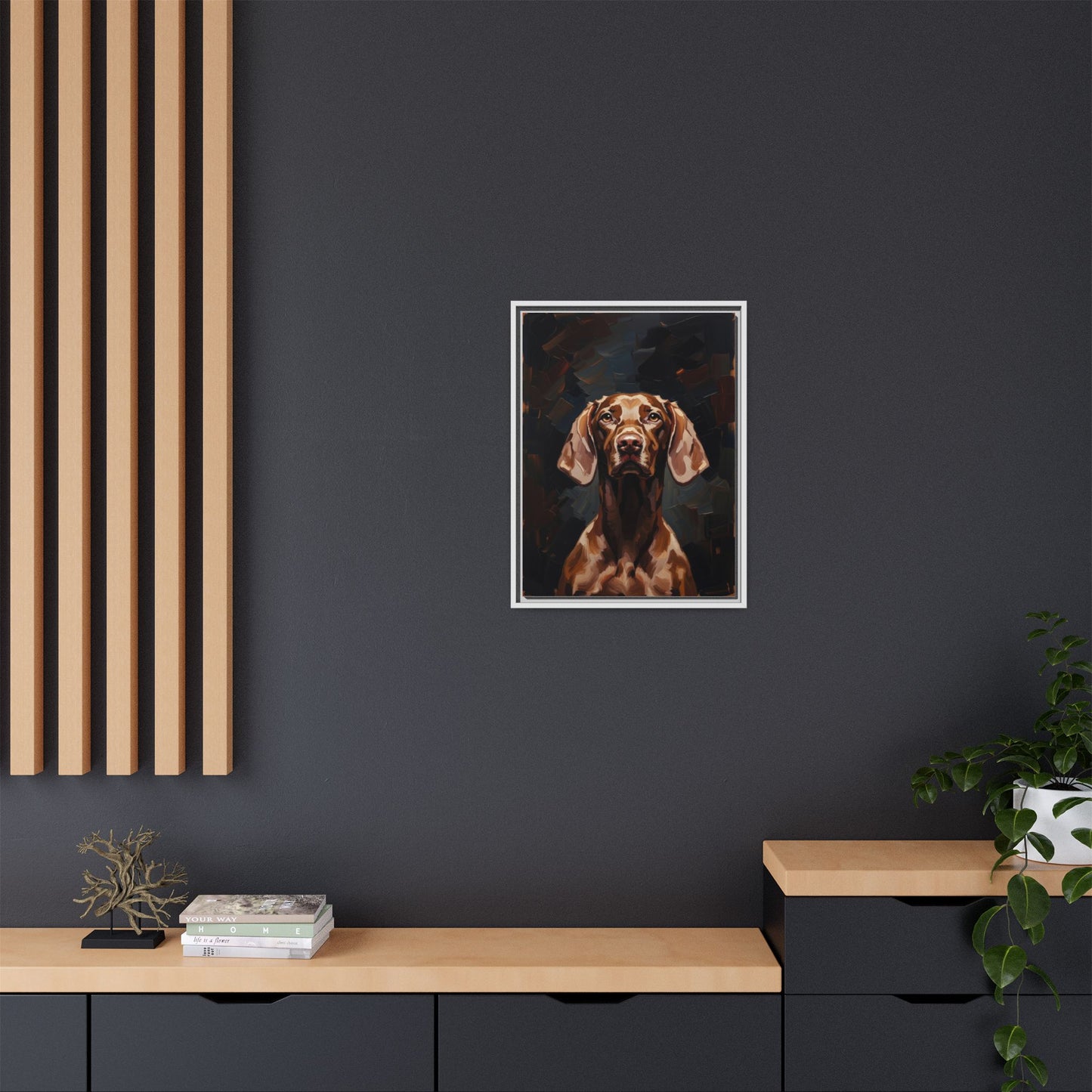 Framed Matte Canvas Dog Portrait – Brown Vizsla Wall Art