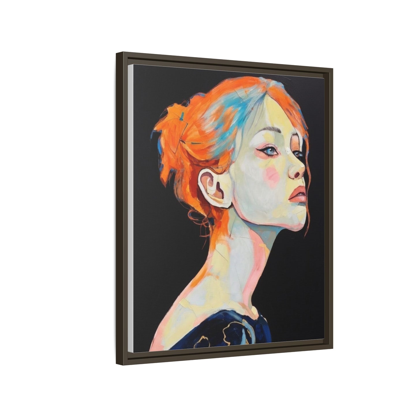 Framed Matte Canvas Portrait — Vibrant Multi‑Color Woman Wall Art