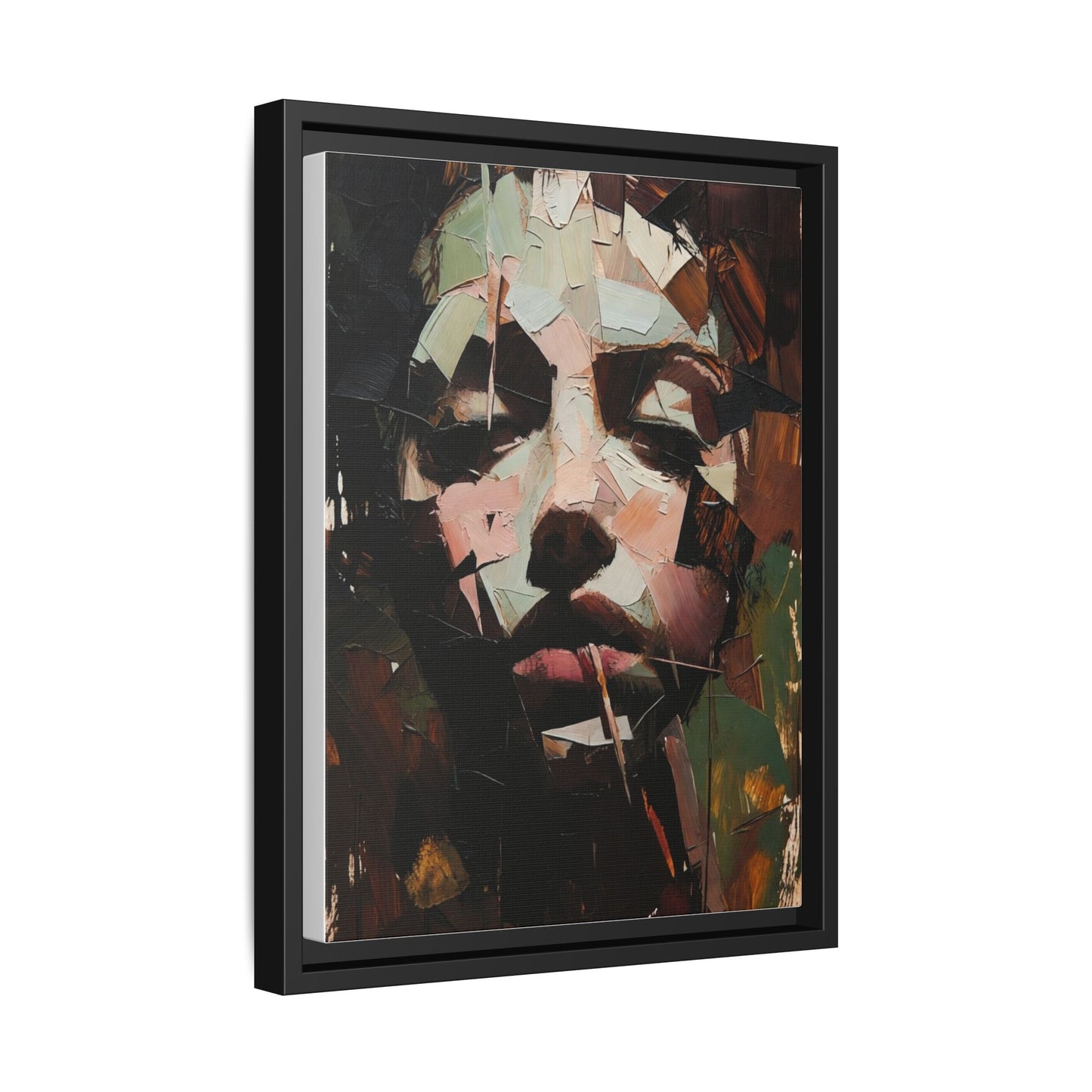 Matte Framed Canvas Art — Abstract Female Portrait, Moody Multicolor