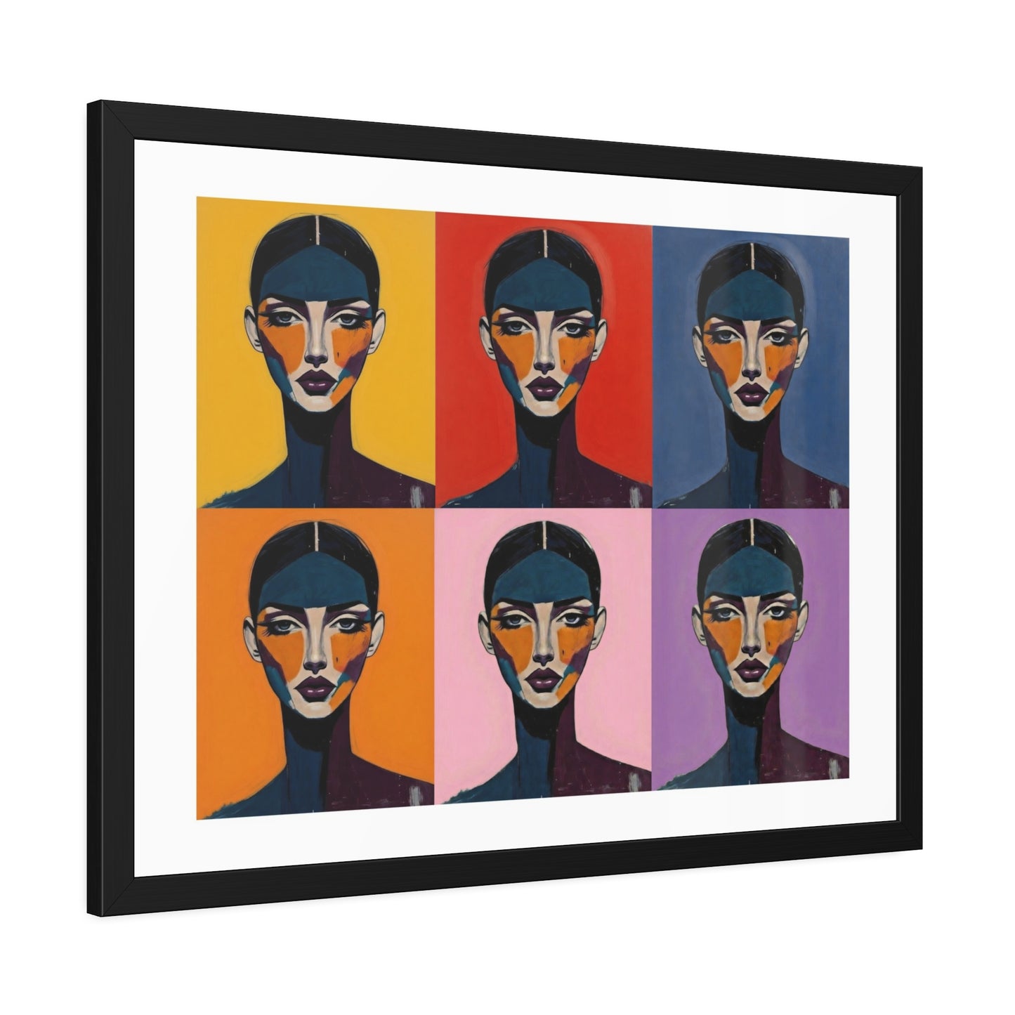 Pop Art Portrait Framed Poster — Colorful Six-Panel Modern Wall Art