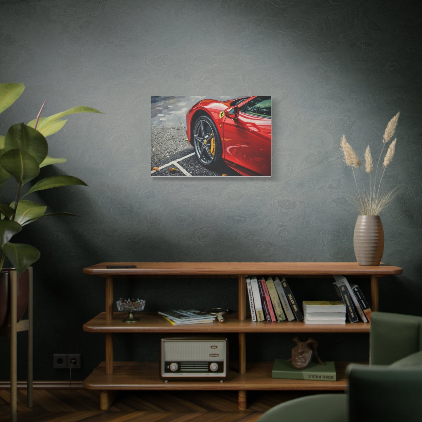 Red Sports Car Canvas Print — Ferrari Wheel Close-Up Matte Stretched Wall Art