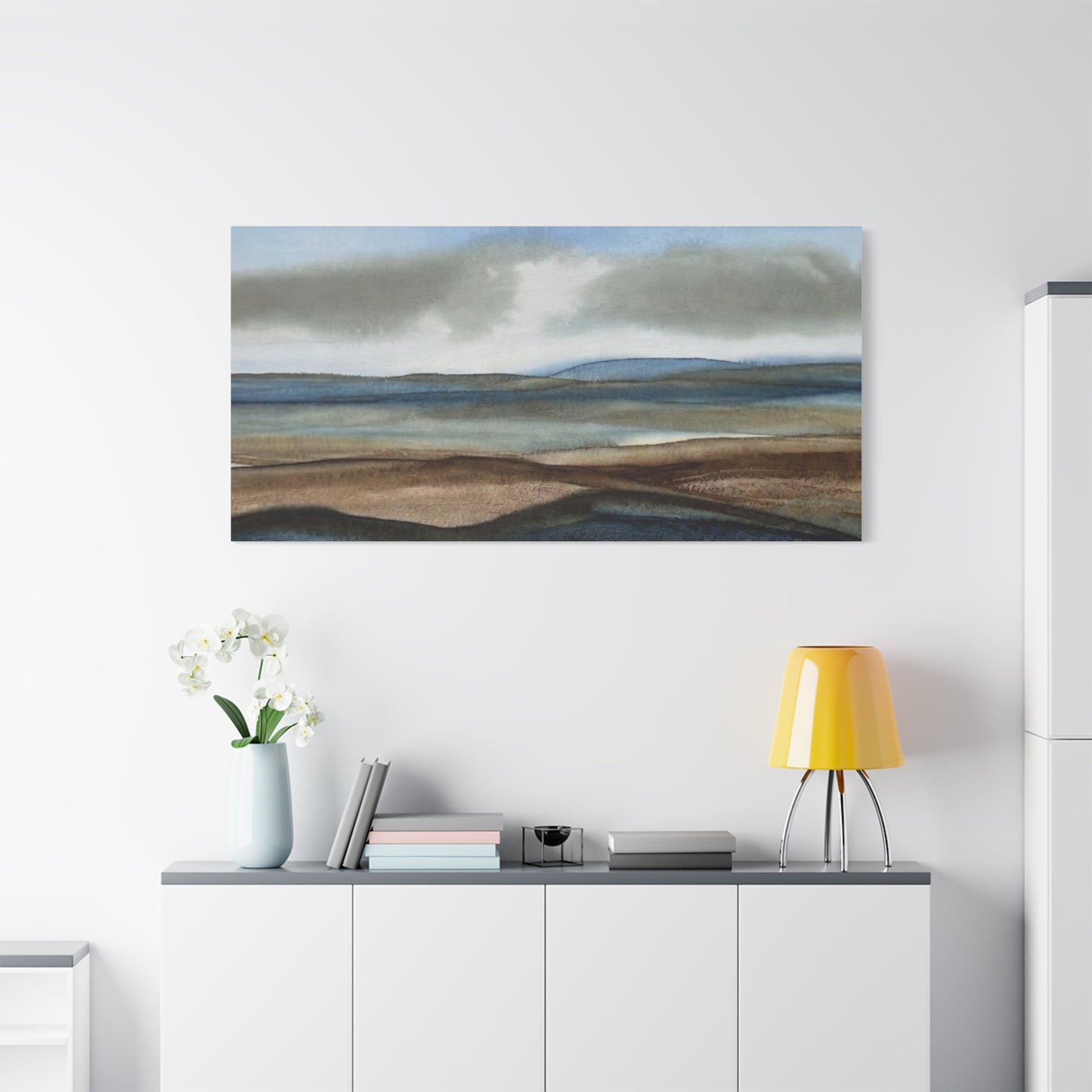 Coastal Mist Matte Canvas Print — Serene Blue-Brown Landscape Wall Art