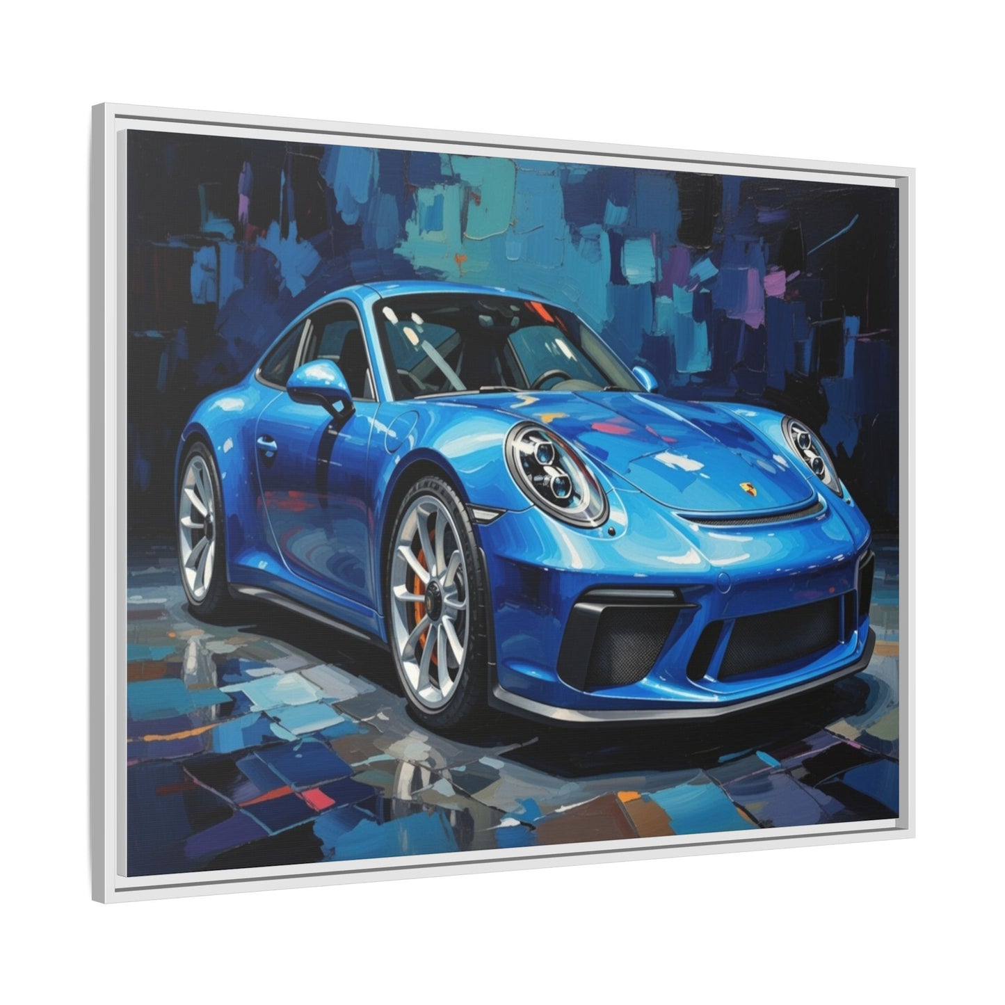 Blue Sports Car Matte Canvas Framed Print — Modern Automotive Wall Art