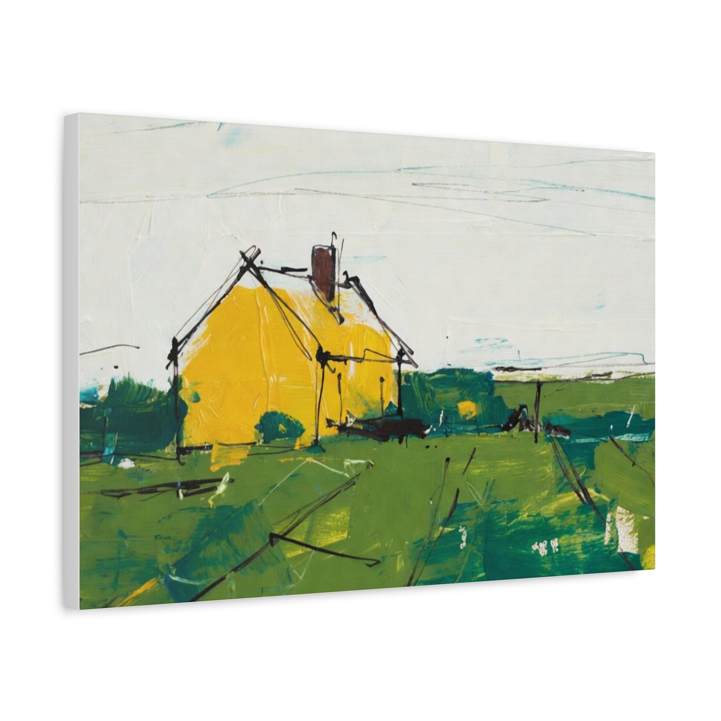 Yellow Cottage Landscape Canvas - Matte Stretched Wall Art