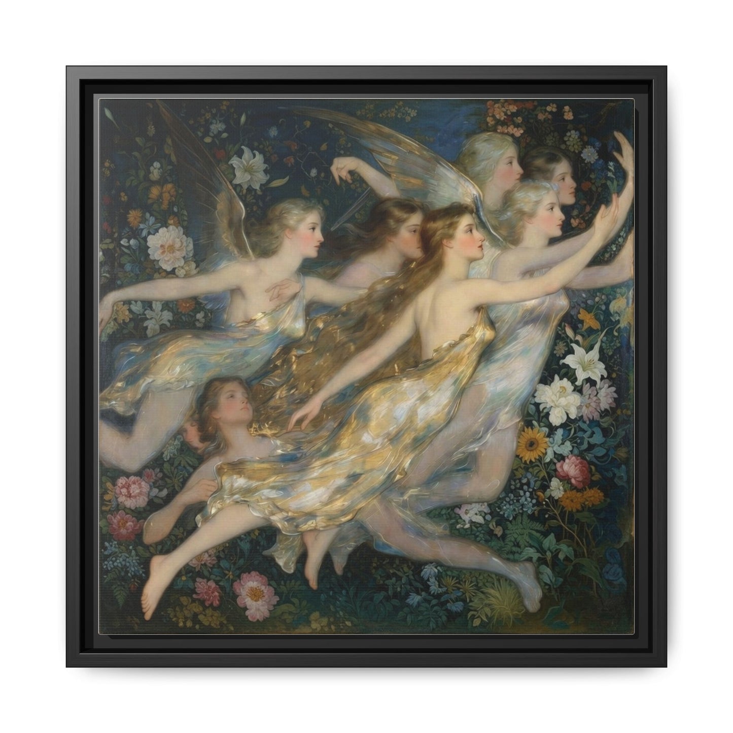 Framed Matte Canvas Wall Art — Vintage Fairies & Floral Painting