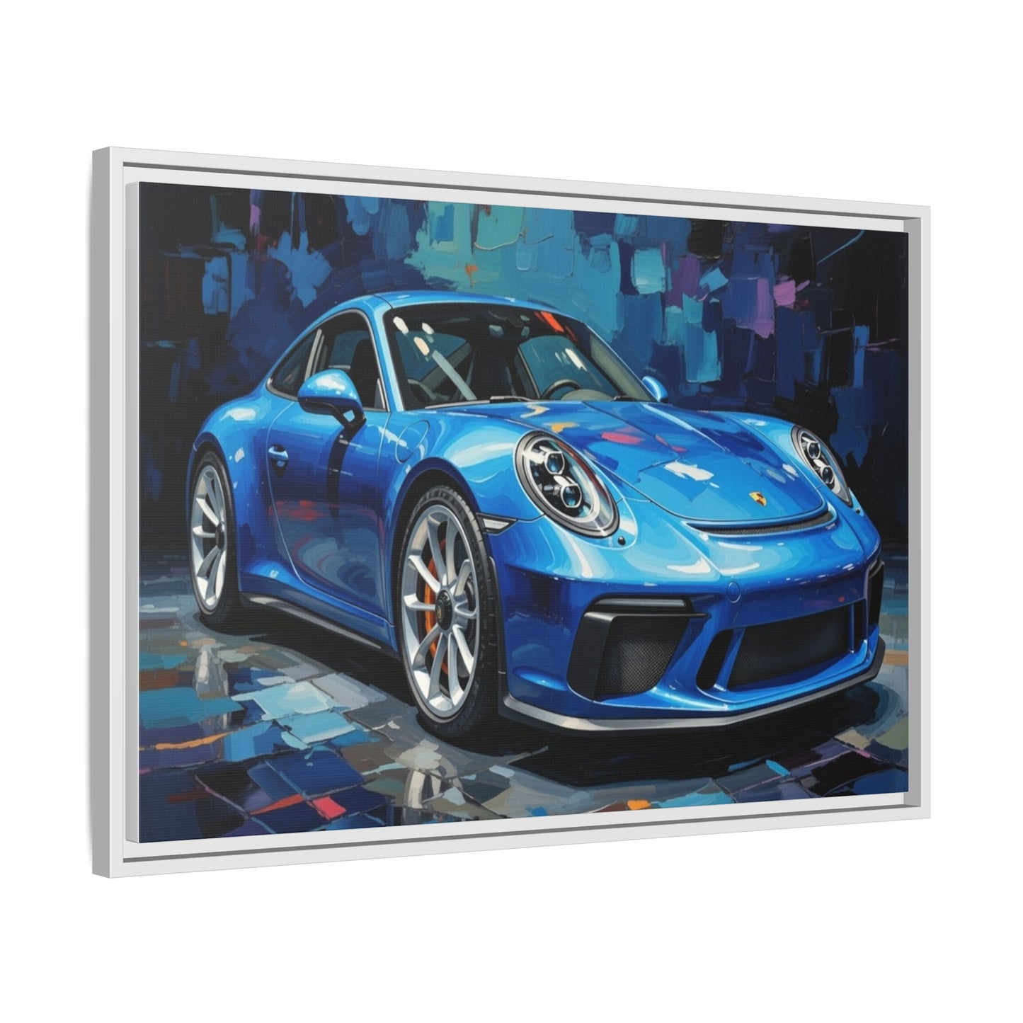 Blue Sports Car Matte Canvas Framed Print — Modern Automotive Wall Art
