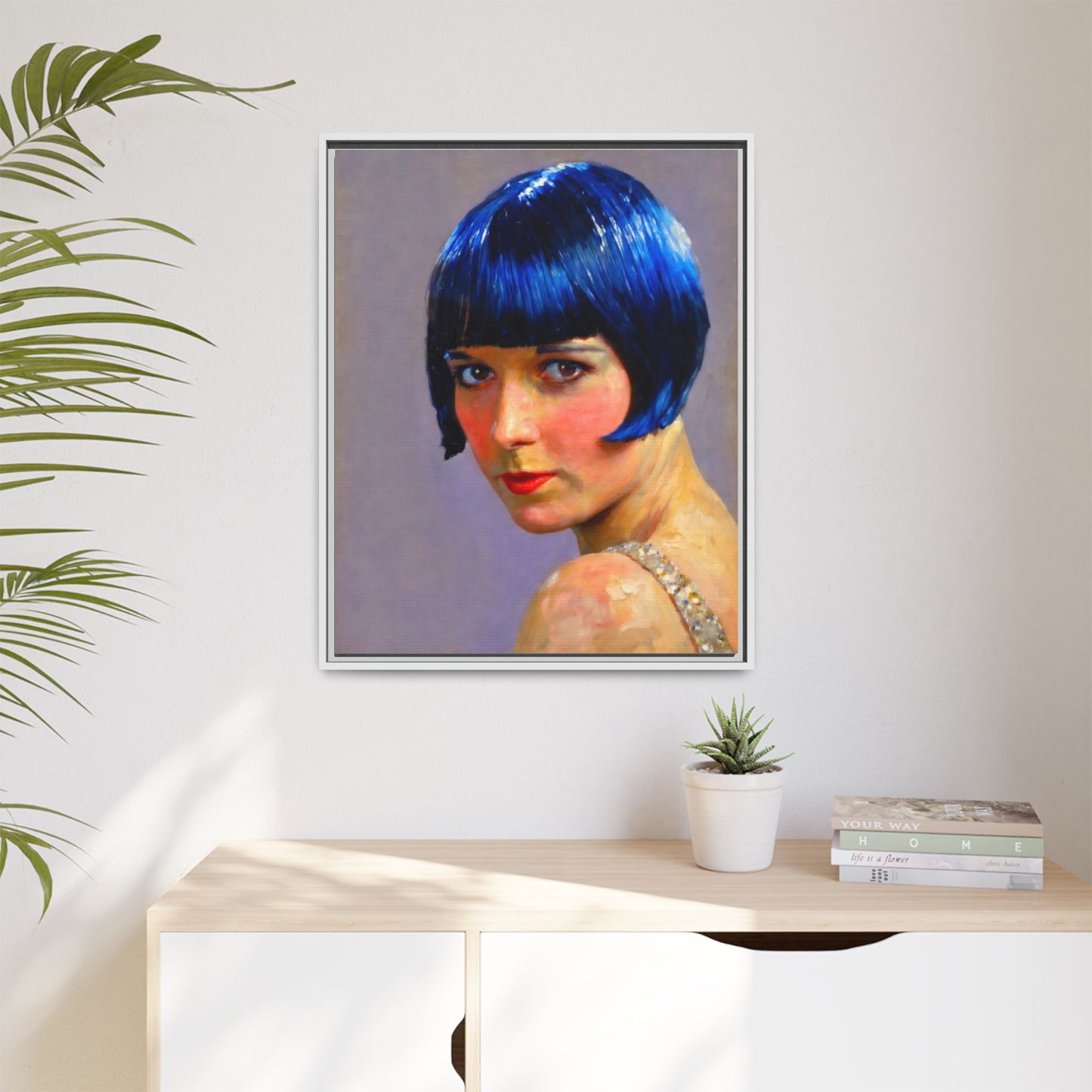 Framed Matte Canvas Art Print — Vintage Portrait with Blue Bob