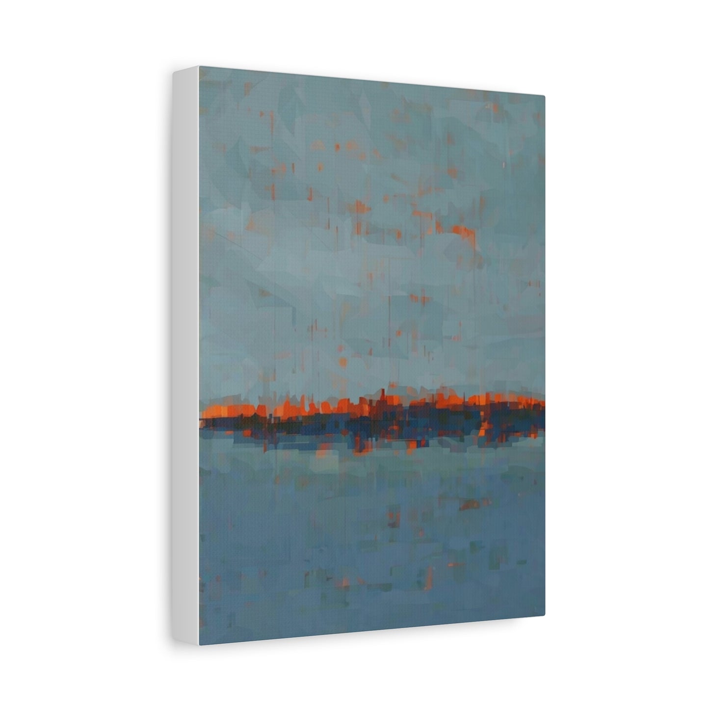 Abstract Coastal Horizon Canvas Print — Blue Teal with Orange Accent