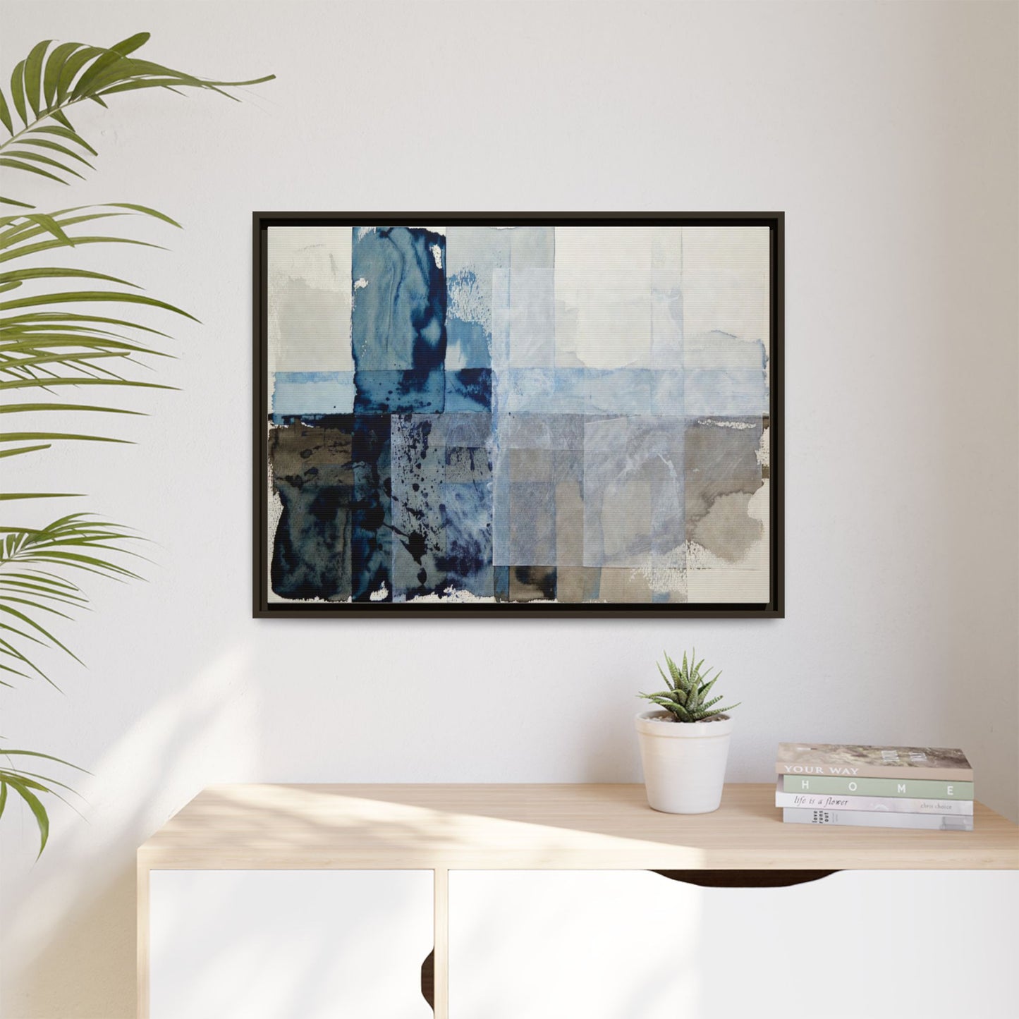 Abstract Coastal Blue Framed Canvas Art
