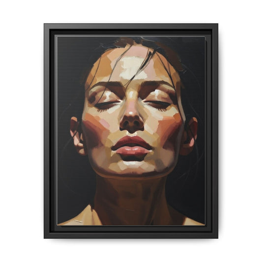 Framed Matte Canvas Portrait – Woman with Eyes Closed (Multi‑Color)